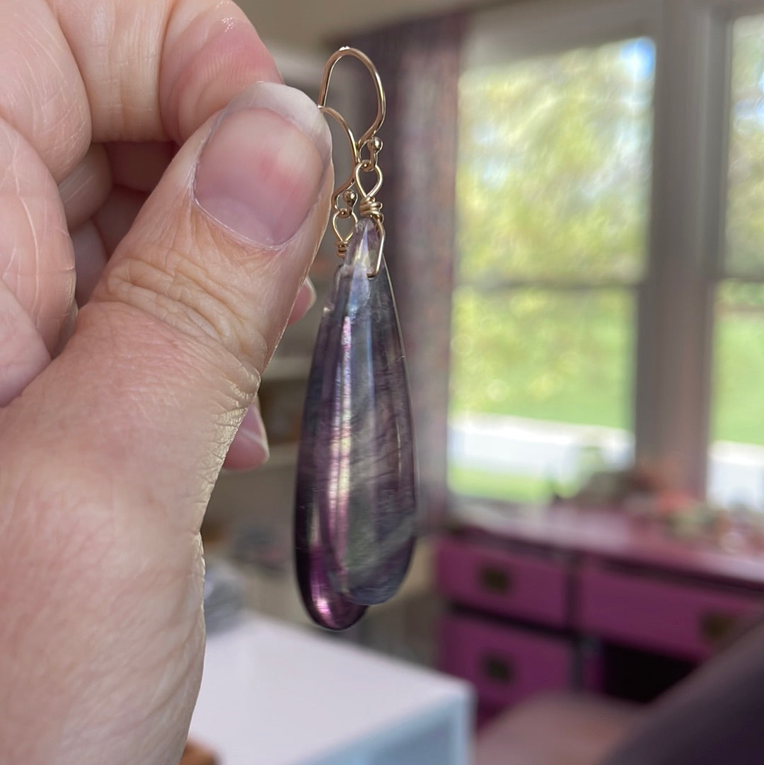 Fluorite Statement Earrings - 14K Gold Filled Dangle Earrings for Women | Elegant Gemstone Jewelry Gift for Birthday, Anniversary & Special Occasions