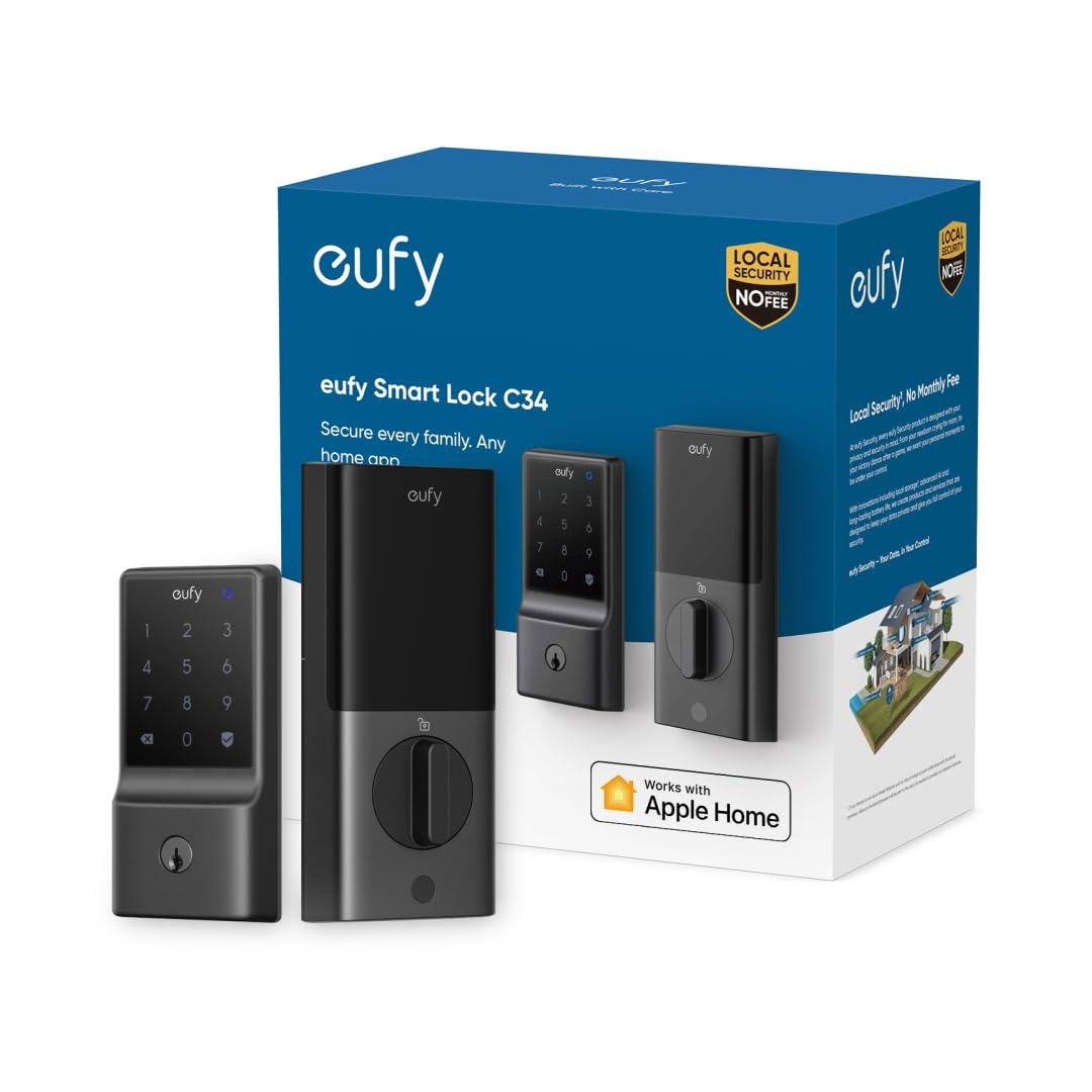 Eufy Security Smart Lock C34 - Keyless Entry Door Lock with Apple HomeKit, Built-in Wi-Fi Deadbolt for Front/Back Doors | Works with Matter, Alexa, Google Home & SmartThings | Ideal for Smart Home Security & Keyless Access