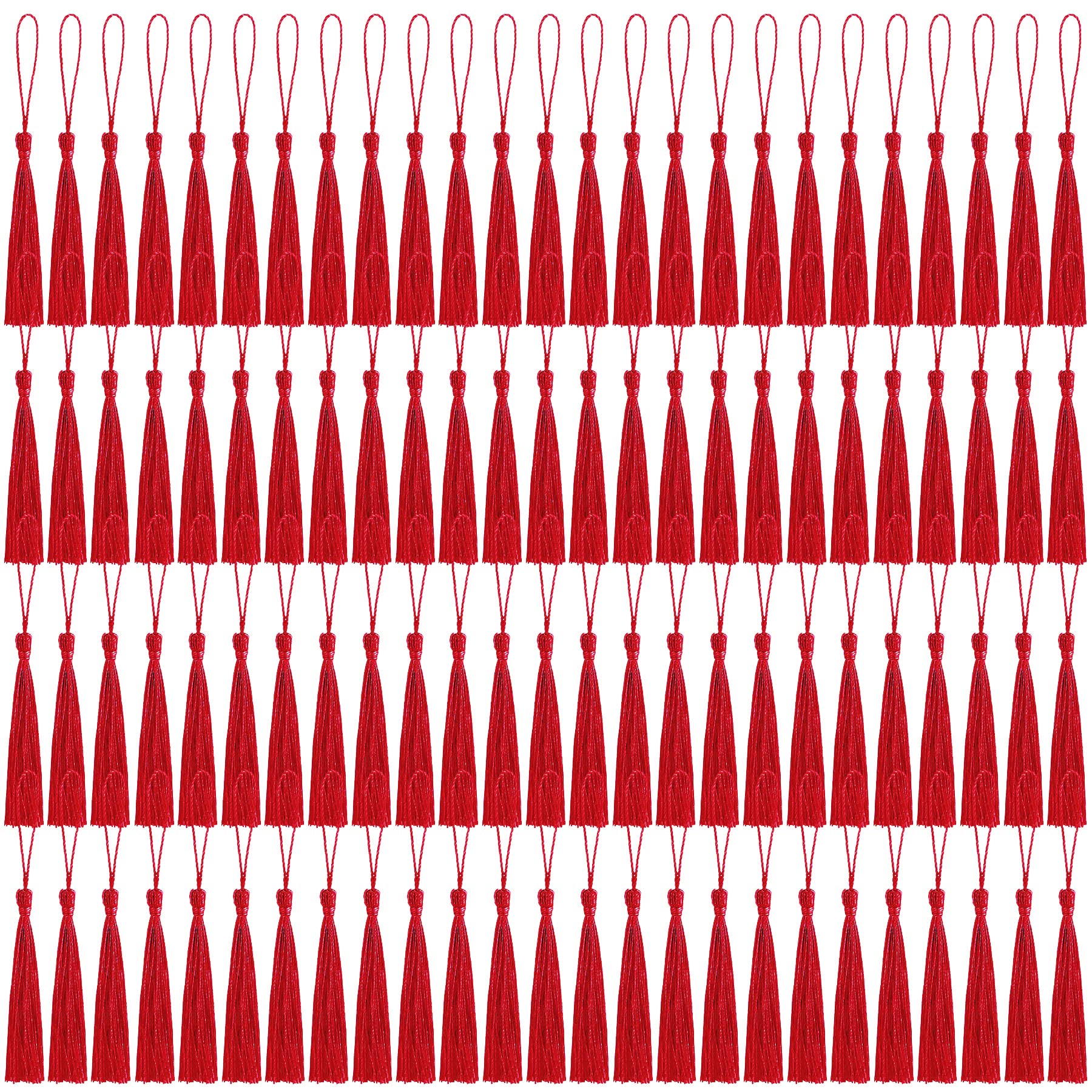 100 Pcs Red Bookmark Tassels for DIY Crafts, Keychains & Jewelry Making - Graduation Tassel Charms, Mini Book Accessories for Reading & Gifts - Perfect for Scrapbooking, Party Favors & School Projects