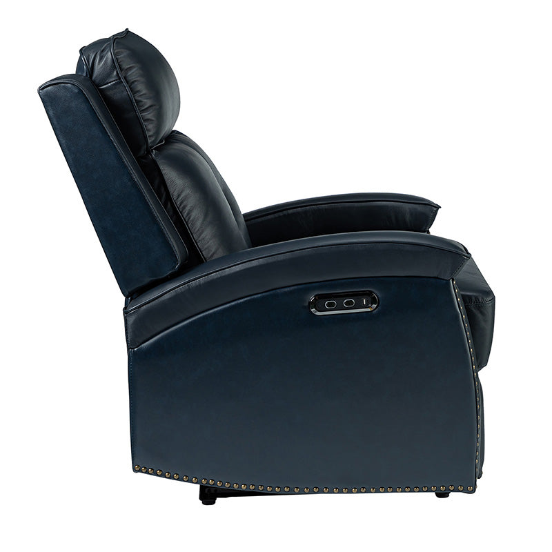 Premium Stefan Genuine Leather Power Recliner with Nailhead Trim - Electric Adjustable Sofa for Living Room, Home Theater & Office - Comfortable Leather Lounge Chair with USB Charging Port