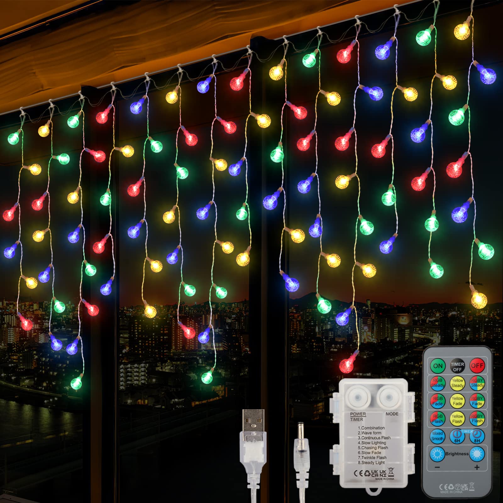 Waterproof Outdoor Christmas Lights - 47FT LED Globe String Lights with 12 Modes, Remote Control & Timer | USB Powered Color Changing Lights for Xmas Tree, Bedroom, Camping, Patio, Garden & Party Decorations