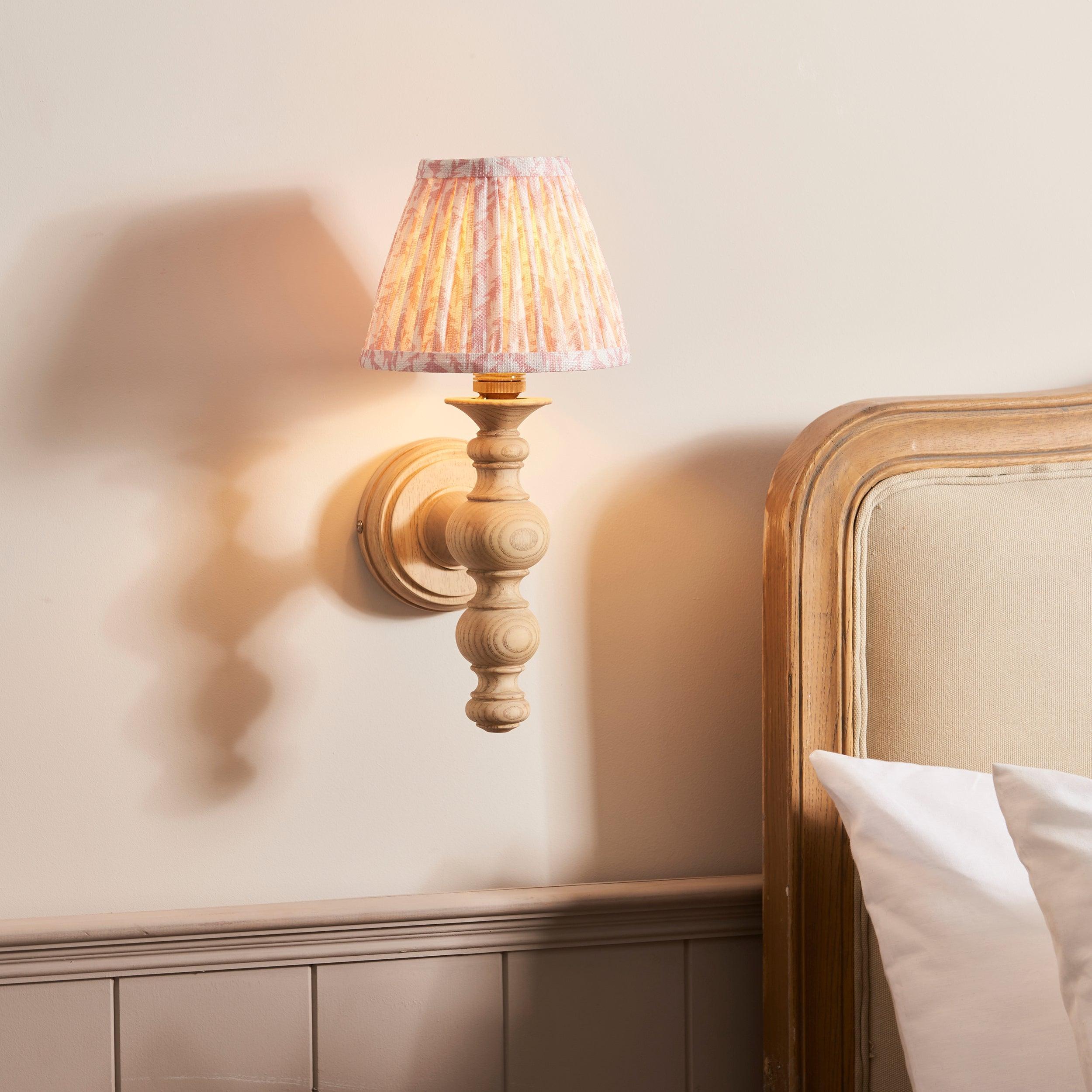 Bibury Wooden Wall Light with 16cm Shade - Rustic Home Decor for Living Room, Bedroom & Hallway Lighting