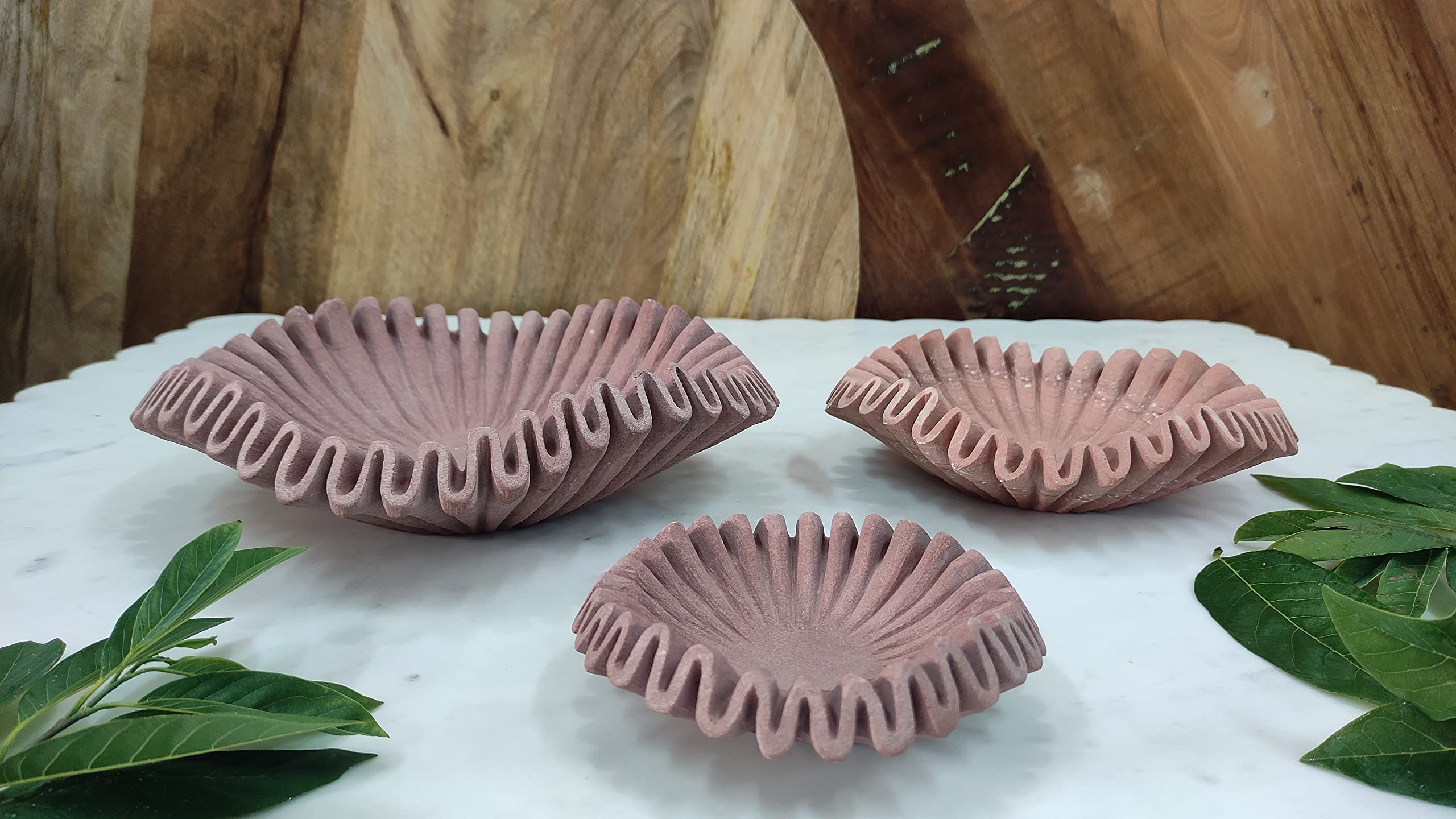 Sandstone Fruit Bowl - 6 Inch Stone Decorative Bowl with Ruffle & Floral Design for Home Decor, Kitchen, Dining Table Centerpiece - Perfect Gift for Housewarming & Special Occasions