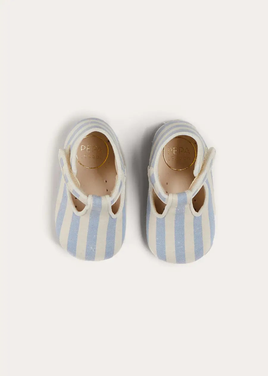 Regency Striped T Bar Pram Shoes for Baby Boys & Girls - Soft Sole First Walkers (17-20 EU) - Perfect for Special Occasions & Everyday Wear