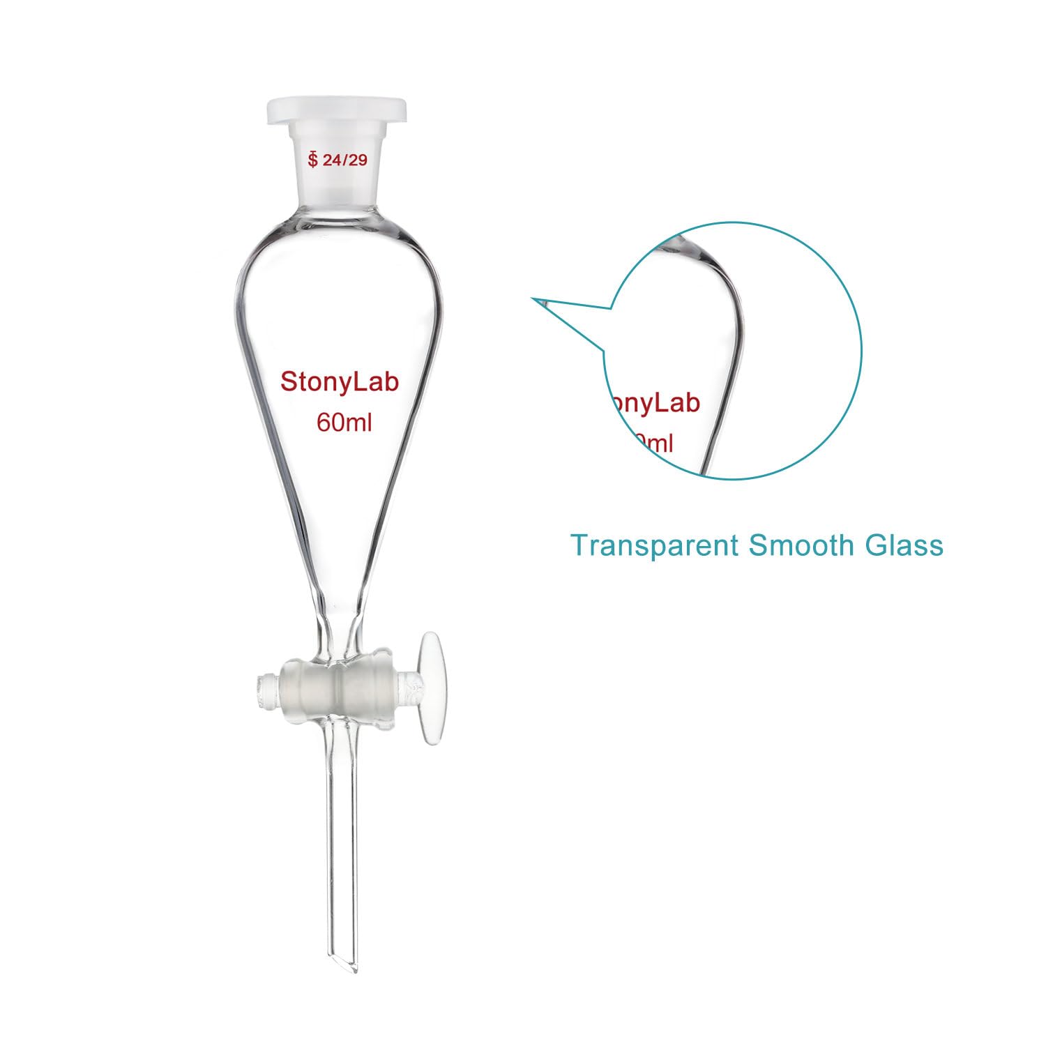 High-Quality Glass Separatory Funnel with PTFE Stopcock Valve - Perfect for Chemical Extraction, Essential Oil Separation & Laboratory Use