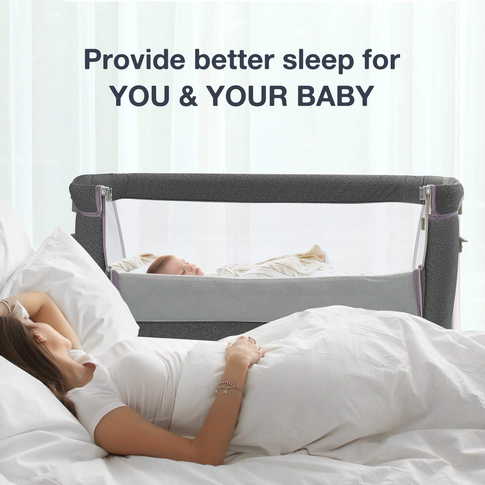 RONBEI Baby Bassinet Bedside Sleeper - Portable & Easy to Assemble Crib for Newborns & Infants, Dark Grey - Perfect for Nursery, Bedroom & Travel Use