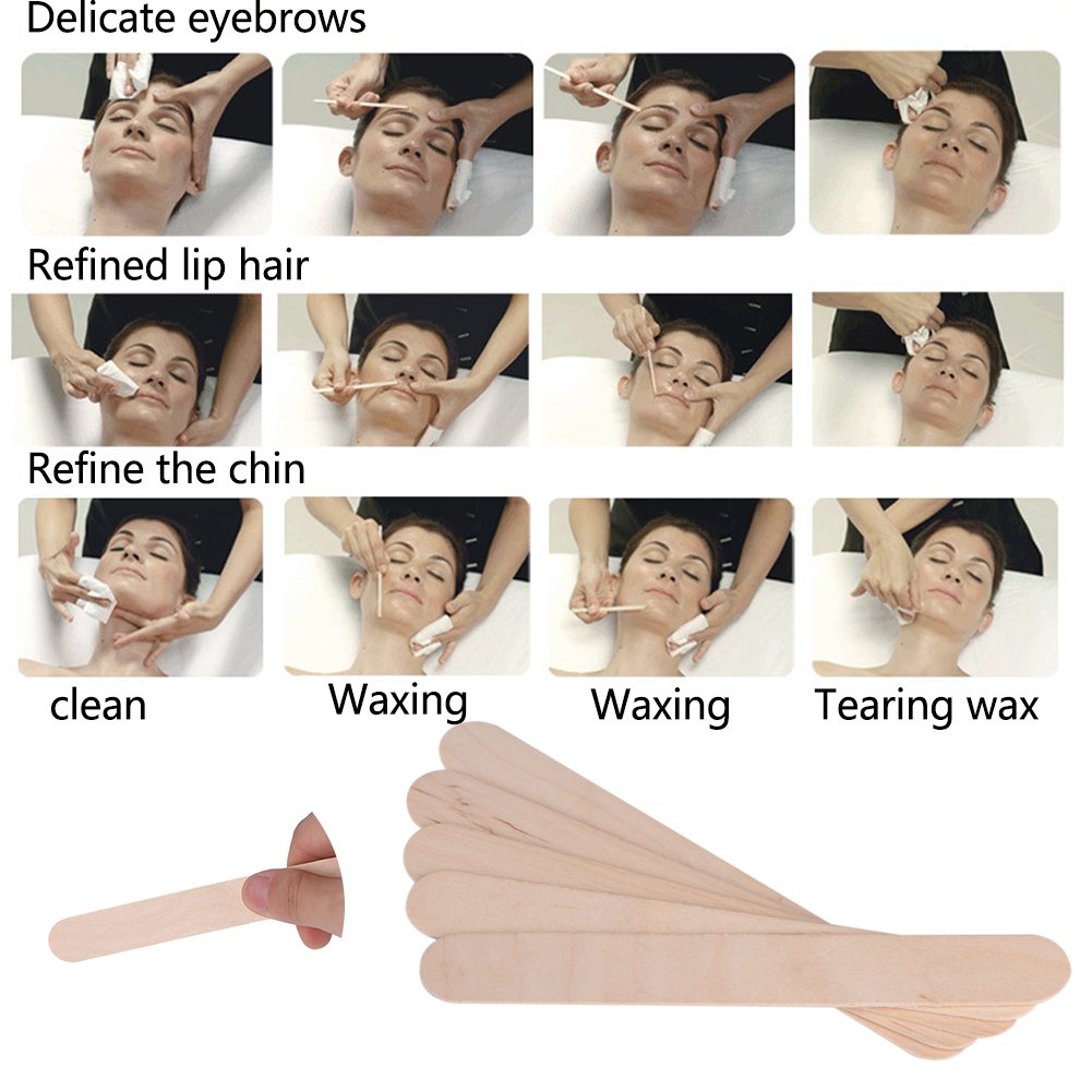 100Pcs Disposable Wooden Waxing Sticks - Wax Spatula Applicator & Tongue Depressor for Hair Removal, DIY Crafts, and Medical Use - Perfect for Salons, Spas, and Home Waxing Kits
