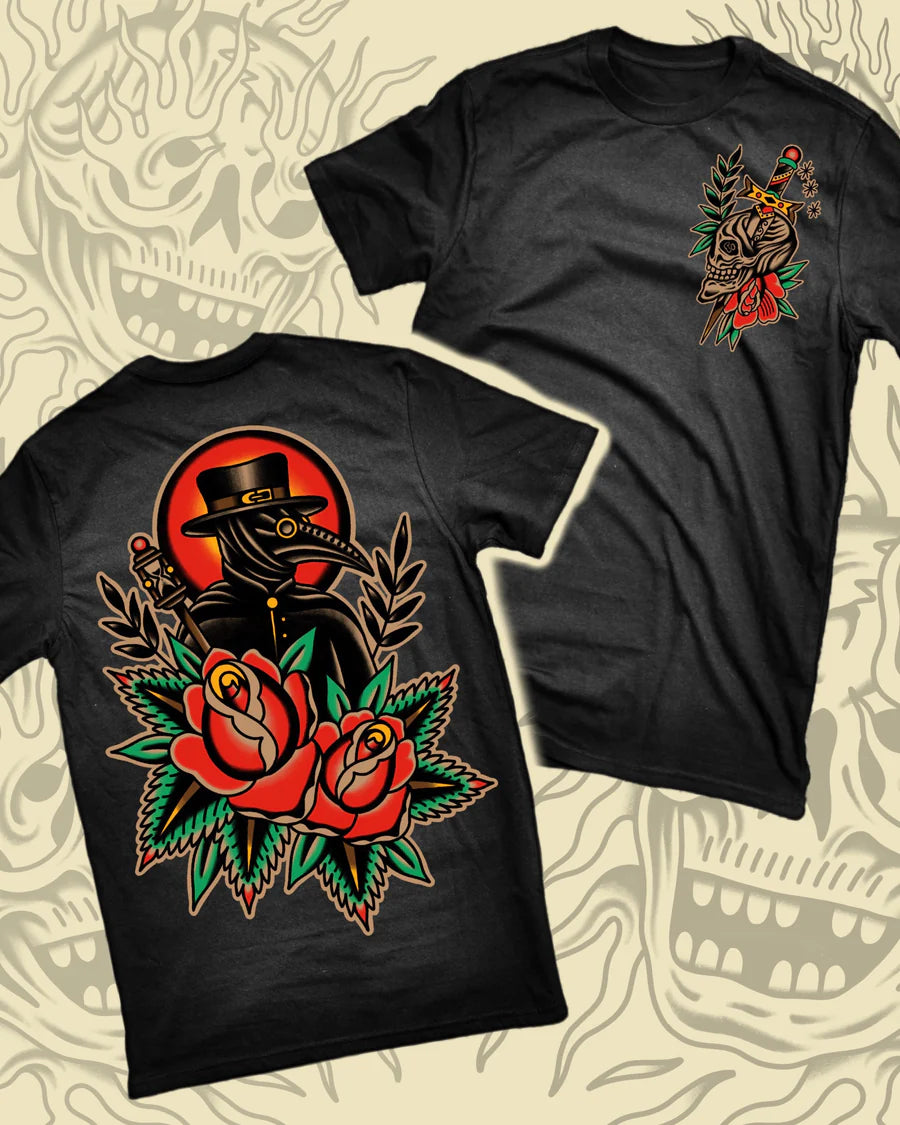 Plague Doctor T-Shirt - Gothic Black Horror Tee for Halloween, Cosplay & Dark Fashion | Take To The Grave Design
