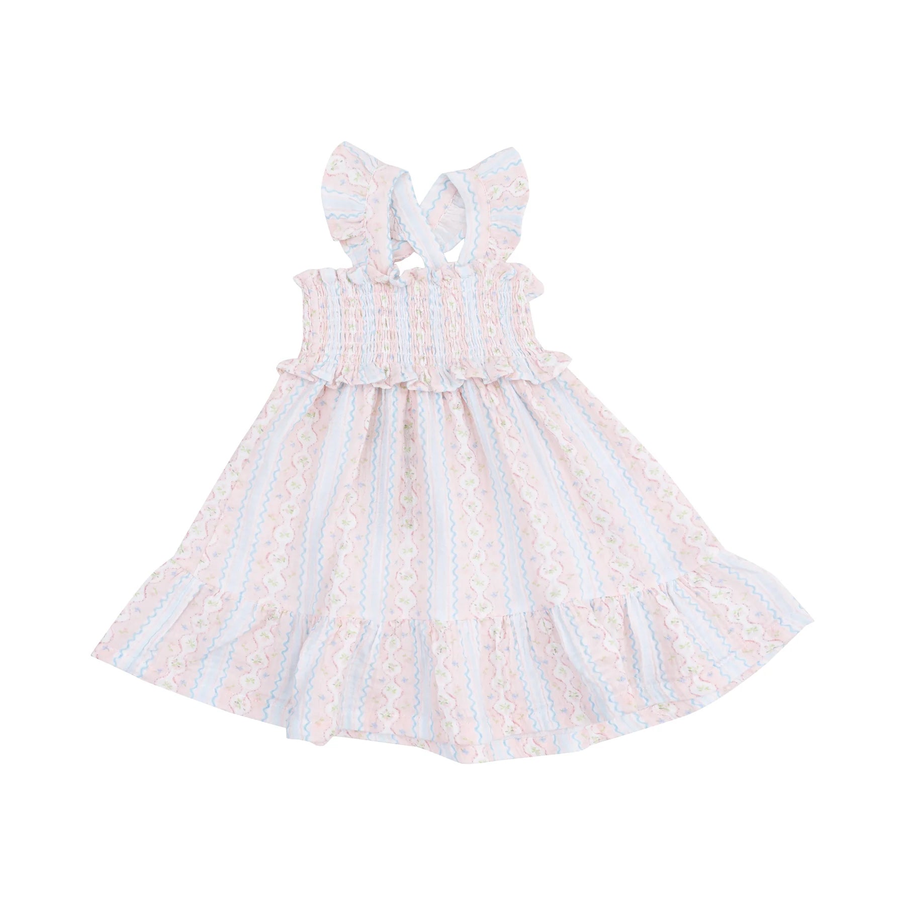 Angel Dear Ogee Floral Smocked Dress for Baby Girls - Soft Cotton Summer Dress with Ruffled Sleeves - Perfect for Photoshoots, Parties & Special Occasions