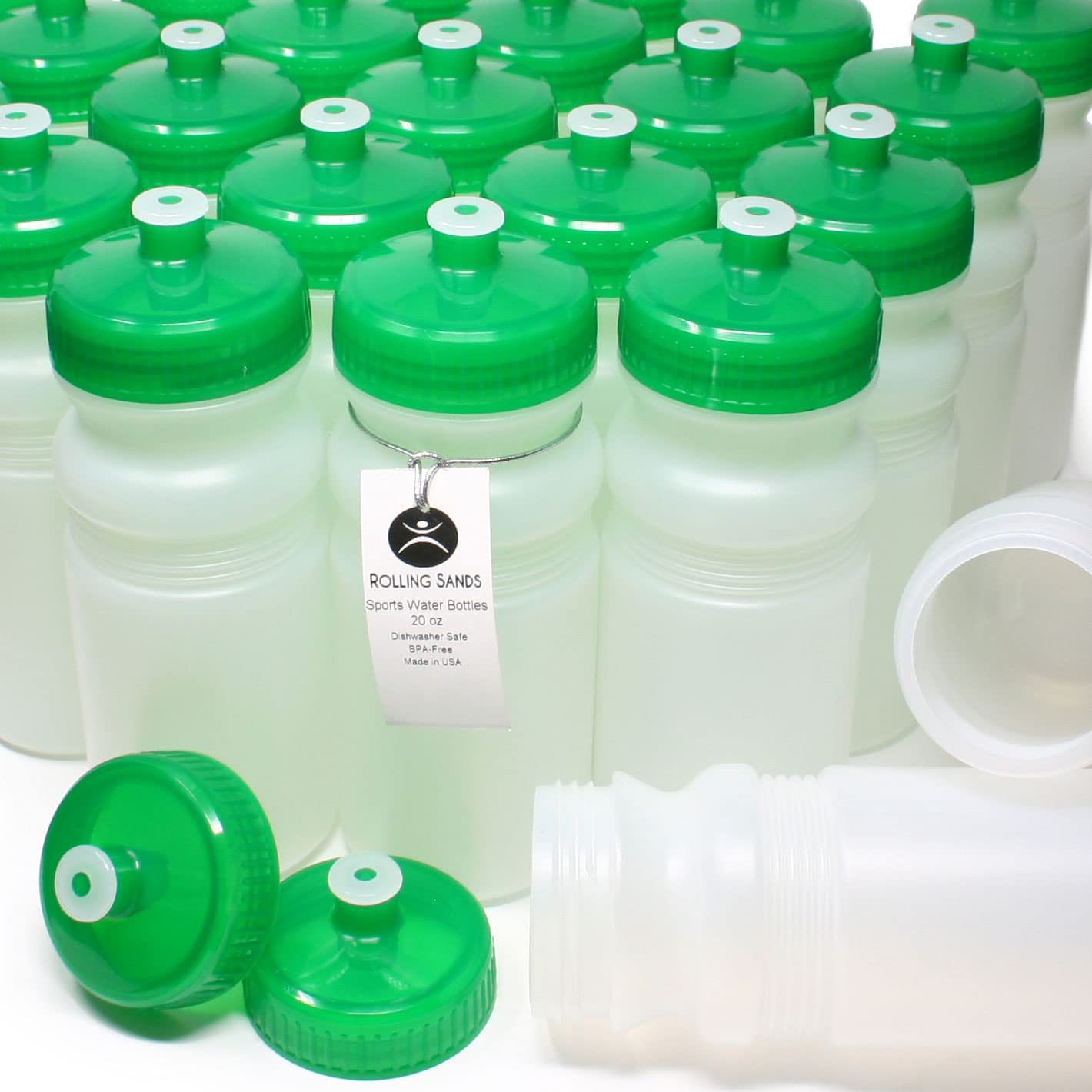 Rolling Sands 20oz BPA-Free Sports Water Bottles (100 Pack) | Dishwasher Safe & Made in USA | Perfect for Gyms, Schools & Outdoor Activities