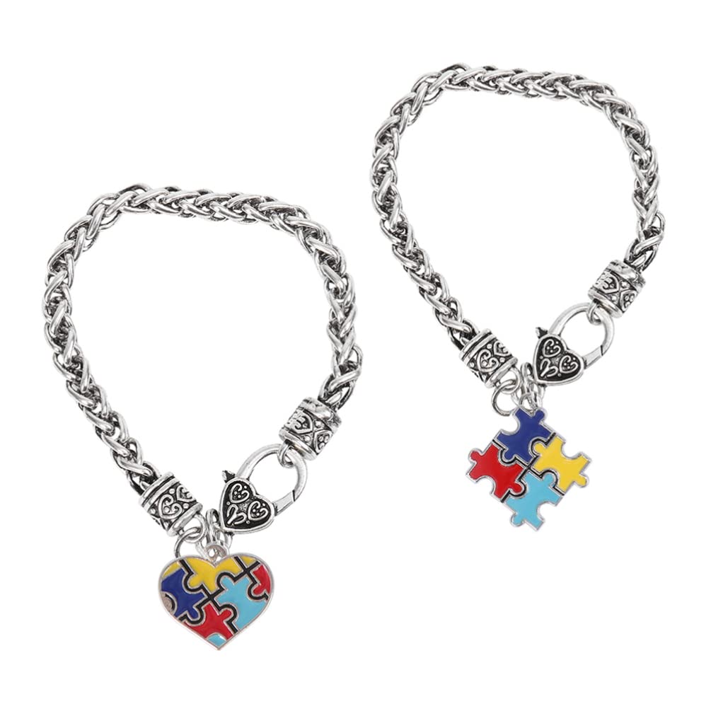 Cabilock Friendship Bracelet Set of 2 - Heart & Square Puzzle Jigsaw Charm Awareness Bracelets with Carnelian Stones | Gifts for Best Friends, Couples, or Awareness Events | Perfect for Valentine's Day, Birthdays, and Support Causes