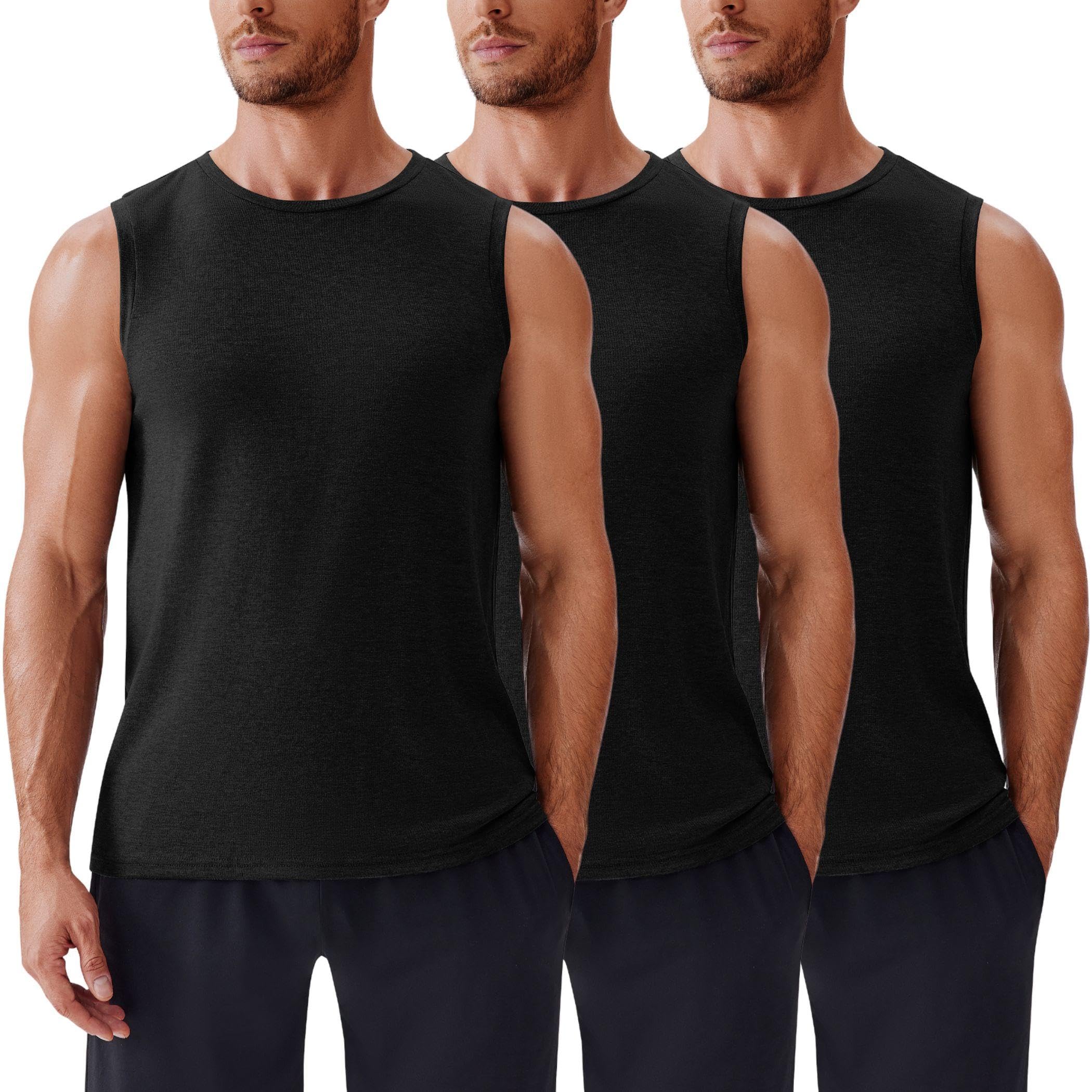 PINSPARK Men's 3 Pack Workout Tank Tops - Quick Dry Gym Sleeveless Shirts for Training & Muscle Building - Perfect for Gym, Running, Weightlifting & Summer Outdoor Activities
