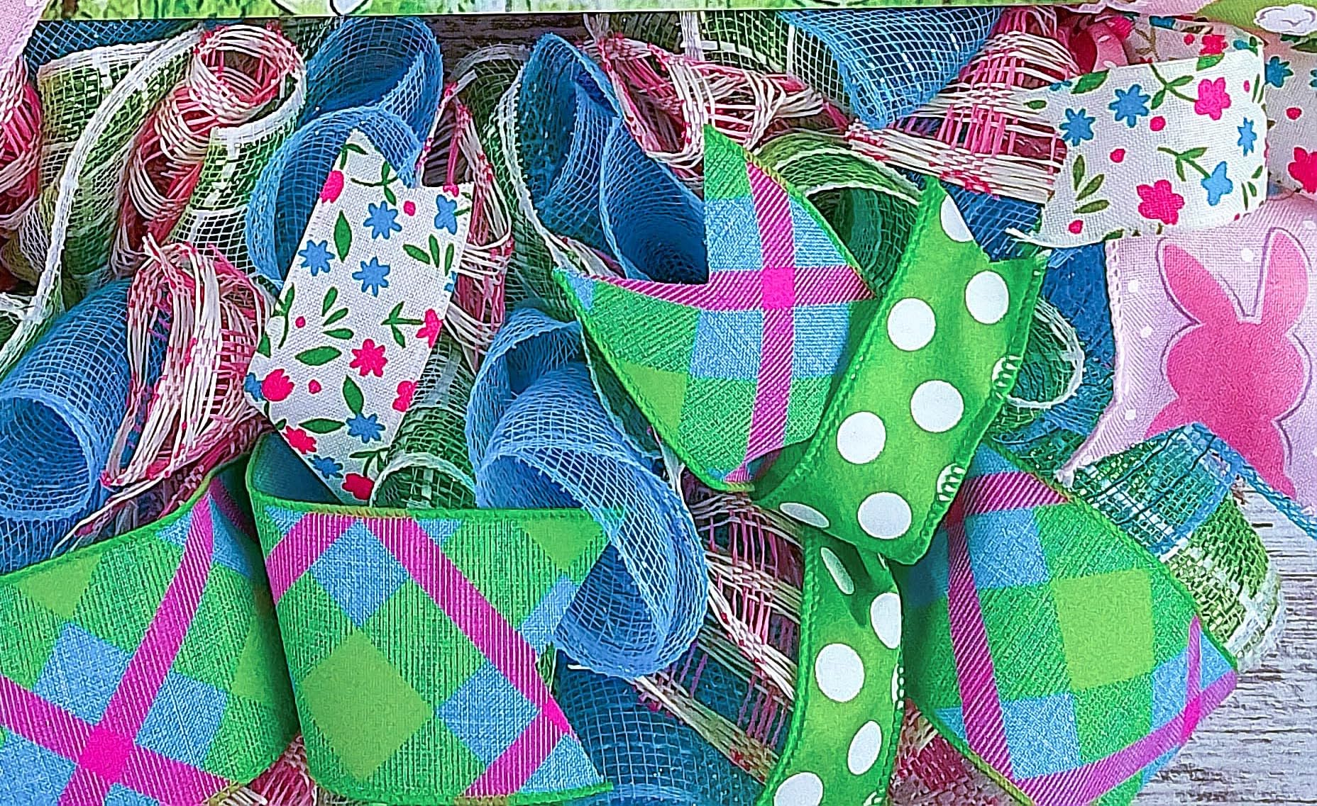 Easter Bunny Wreath - Spring Welcome Door Wreath in Pink, Turquoise, Lime Green & White | Easter Home Decor | Front Door Wreath for Spring & Easter Celebrations