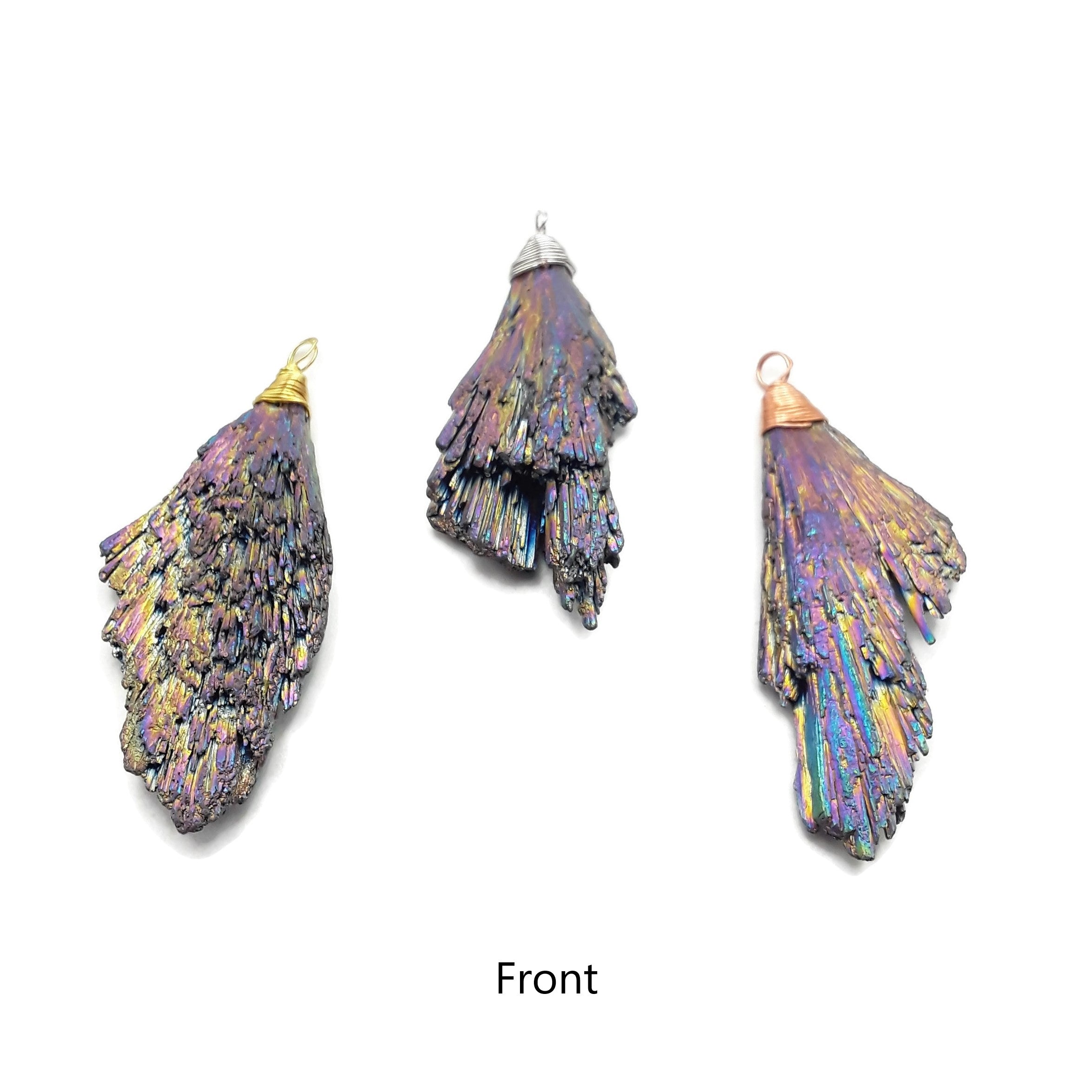 Rainbow Aura Peacock Titanium Kyanite Wing Fan Wire Wrap Pendant Necklace 60-70mm | Handmade Boho Jewelry for Women, Spiritual Healing Crystal Gift for Meditation & Energy Balancing