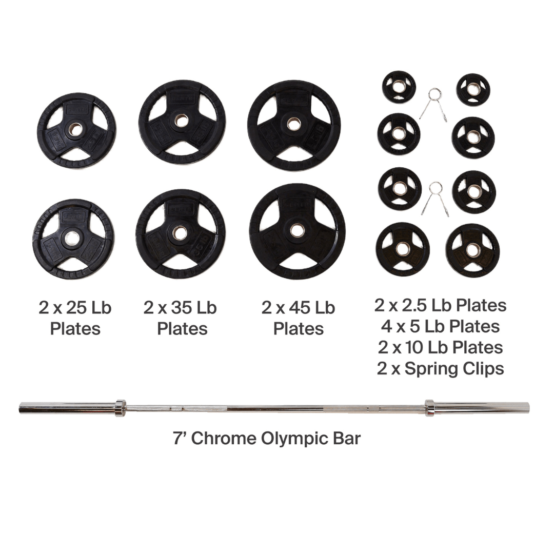 Centr 300 LB (136 KG) Olympic Weight Set with Barbell Bar Caps - Perfect for Home Gym, Strength Training & CrossFit Workouts