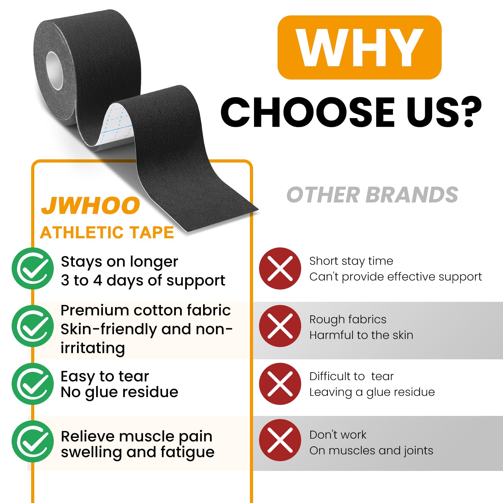 Latex-Free Kinesiology Tape (2 Rolls) - 16ft Waterproof Athletic Sports Tape for Muscle Pain Relief & Joint Support | Self-Adhesive, No Residue, Elastic & Easy Tear | Ideal for Sports Injuries, Physical Therapy & Post-Workout Recovery