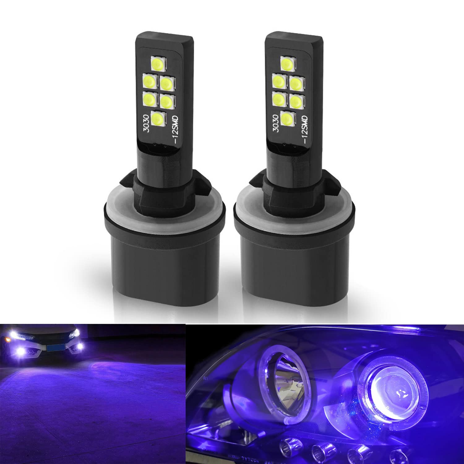 SOCAL-LED 2x 880 893 899 LED Fog Light Bulbs for Powersports - 3030 SMD Ultra Bright Purple DRL Daytime Running Lights - Perfect for ATV, UTV, Motorcycle & Off-Road Vehicles