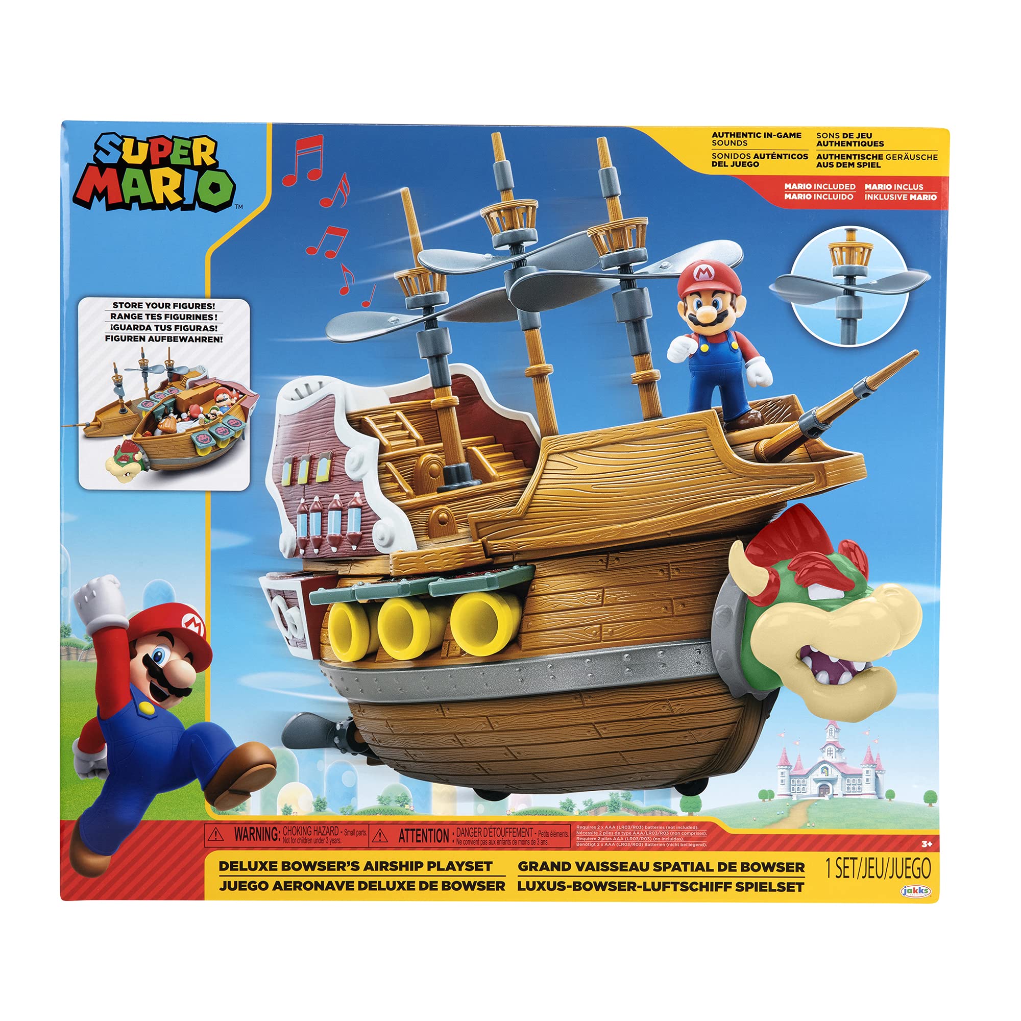 Super Mario Deluxe Playset - Bowser's Airship Toy for Kids | Nintendo Licensed Action Figure Playset | Perfect for Birthday Gifts & Mario Themed Parties