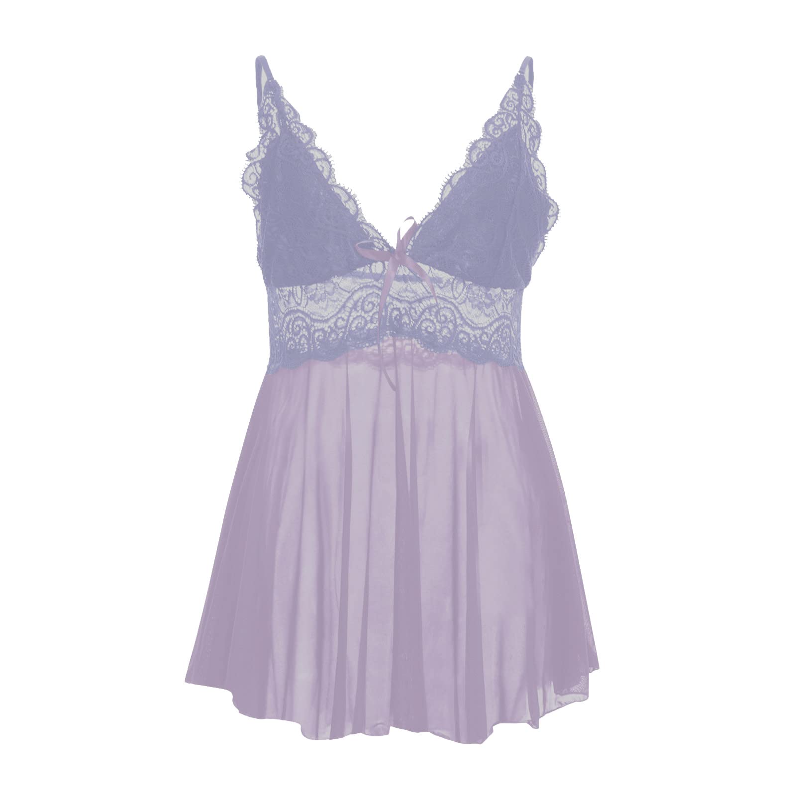 Sexy Plus Size Lace V-Neck Nightgown - Women's See-Through Bowknot Camisole Pajama Set for Sleep, Lounge & Romantic Nights | Comfortable Lingerie for Bedtime & Boudoir