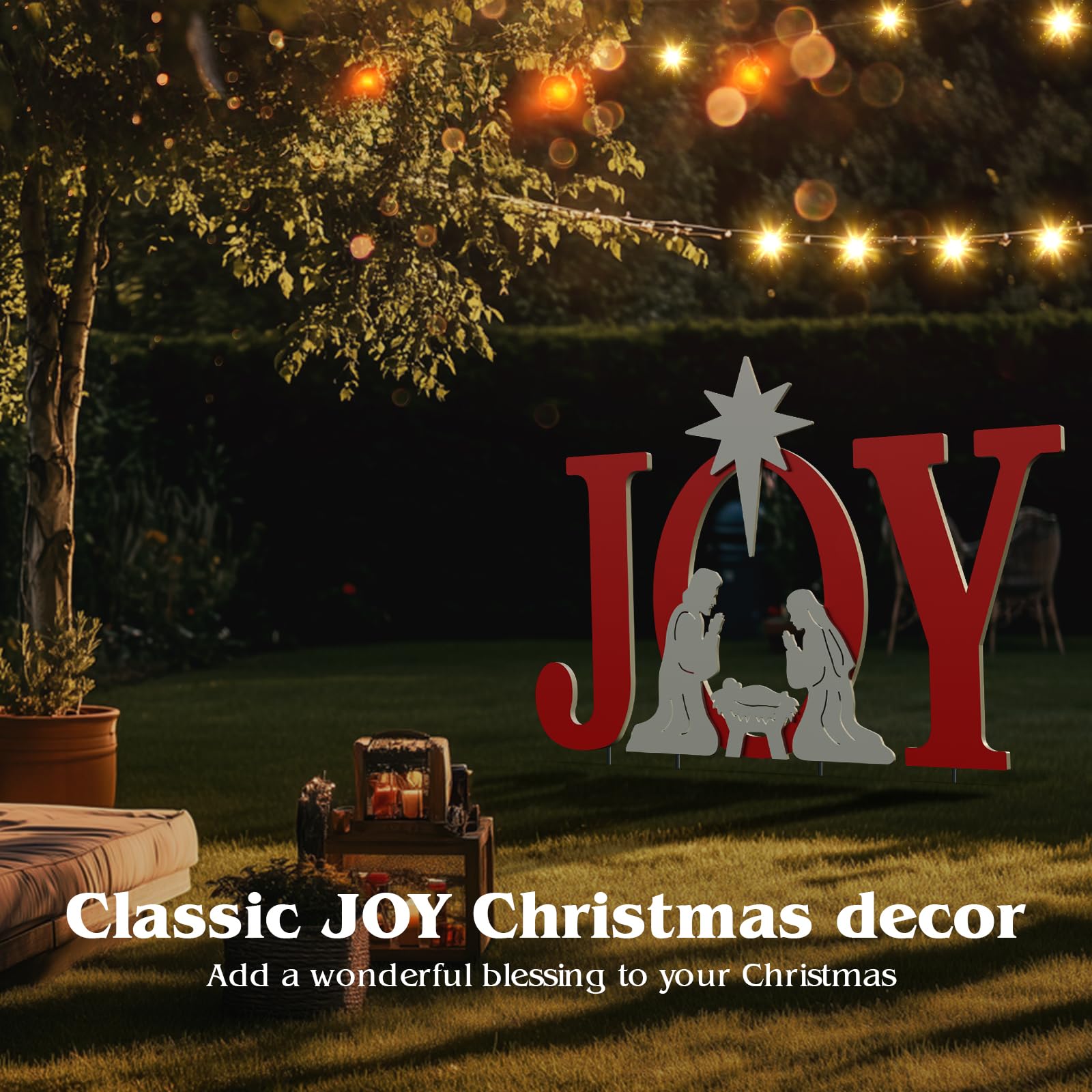 JOY Outdoor Christmas Nativity Scene Decor - 3-Piece Weatherproof PVC Silhouette Yard Signs for Lawn, Garden & Patio (42