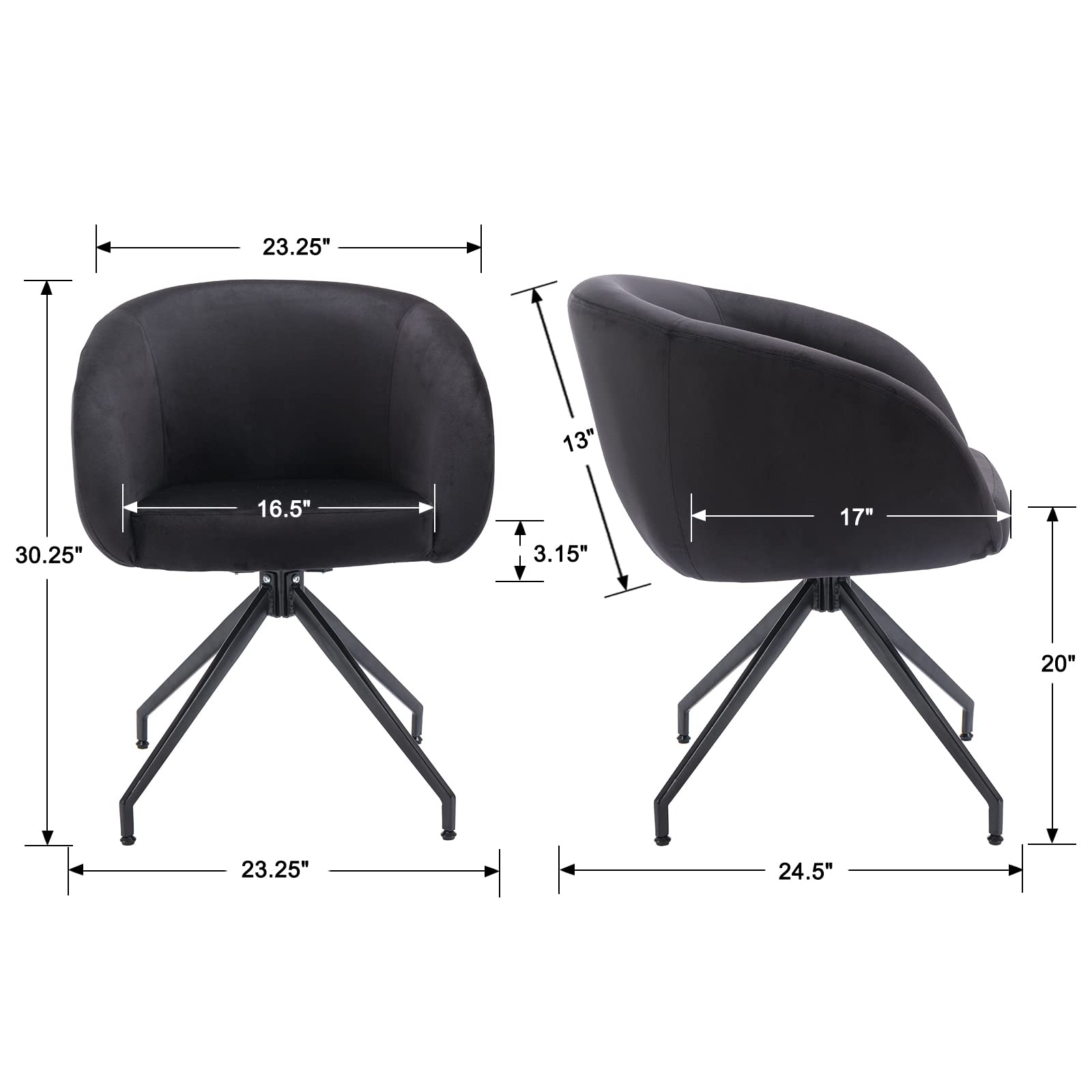 DUOMAY Modern Swivel Barrel Dining Chair - Velvet Upholstered Accent Side Chair with Back, No Wheels Desk Chair with Black Metal Legs for Living Room, Dining Room & Makeup Vanity | Perfect for Home Office, Bedroom Decor & Small Space Seating