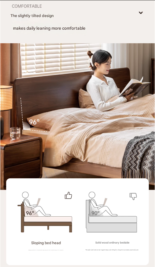 Premium Black Walnut Solid Wood Bed Frame - Queen Size, Handcrafted Hardwood Bed with Sturdy Support - Perfect for Master Bedroom, Guest Room & Farmhouse Decor