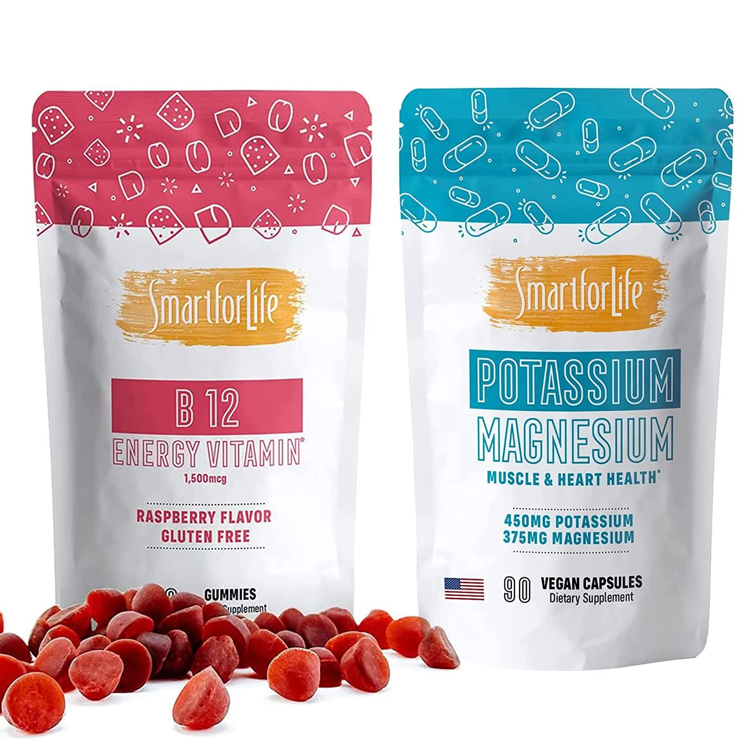 Smart for Life Potassium Magnesium Capsules with Vitamin B12 - Supports Heart Health, Muscle Function & Energy Boost - Ideal for Active Lifestyles & Daily Wellness