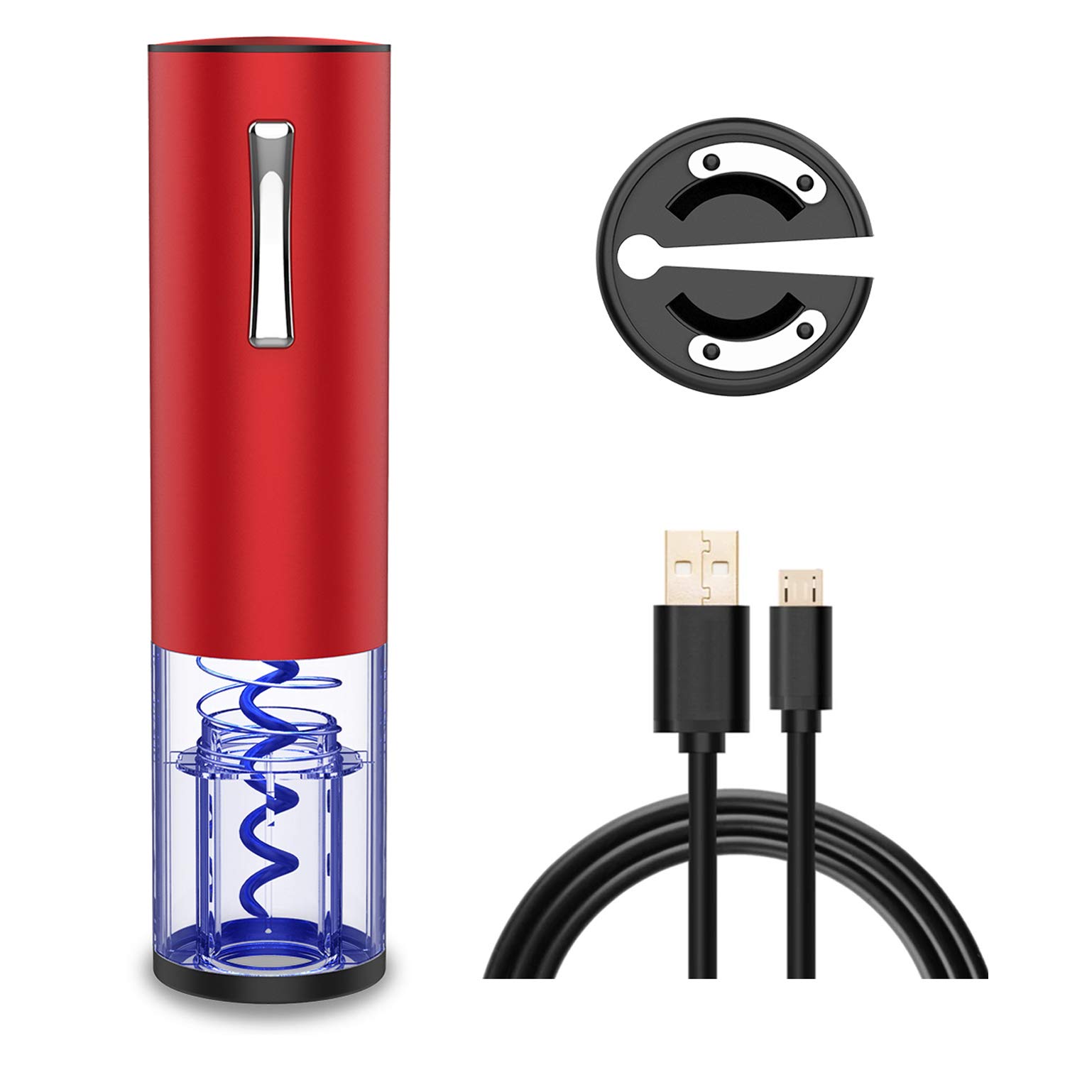 Premium Electric Wine Opener - Automatic Cordless Corkscrew with Foil Cutter & Rechargeable Battery - Stainless Steel Professional Bottle Opener Set (Red) - Perfect for Dinner Parties, Gifts & Home Bars