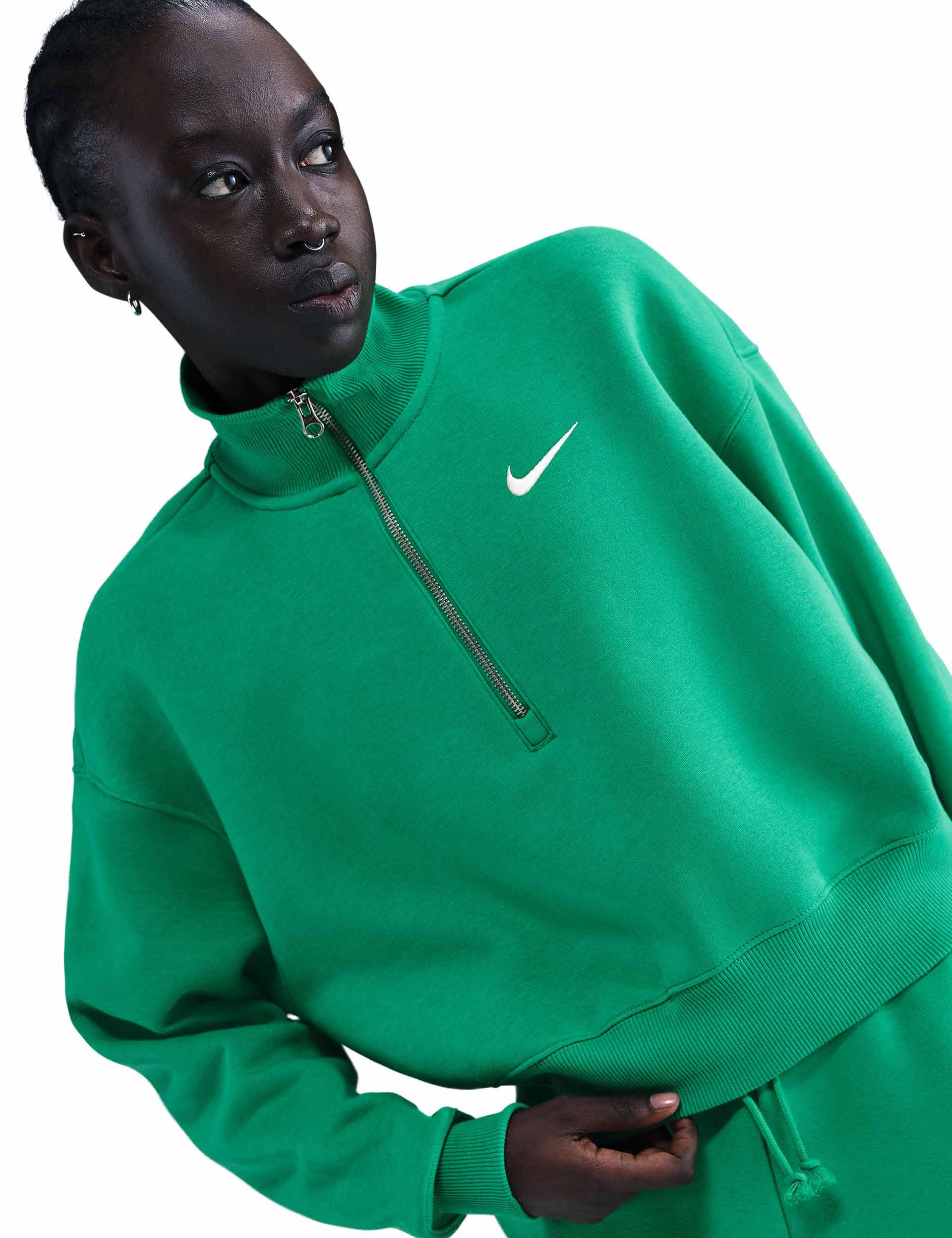Phoenix Fleece Cropped Sweatshirt for Women - Soft Athletic Pullover in Stadium Green/Sail | Gym, Yoga, Running & Casual Streetwear