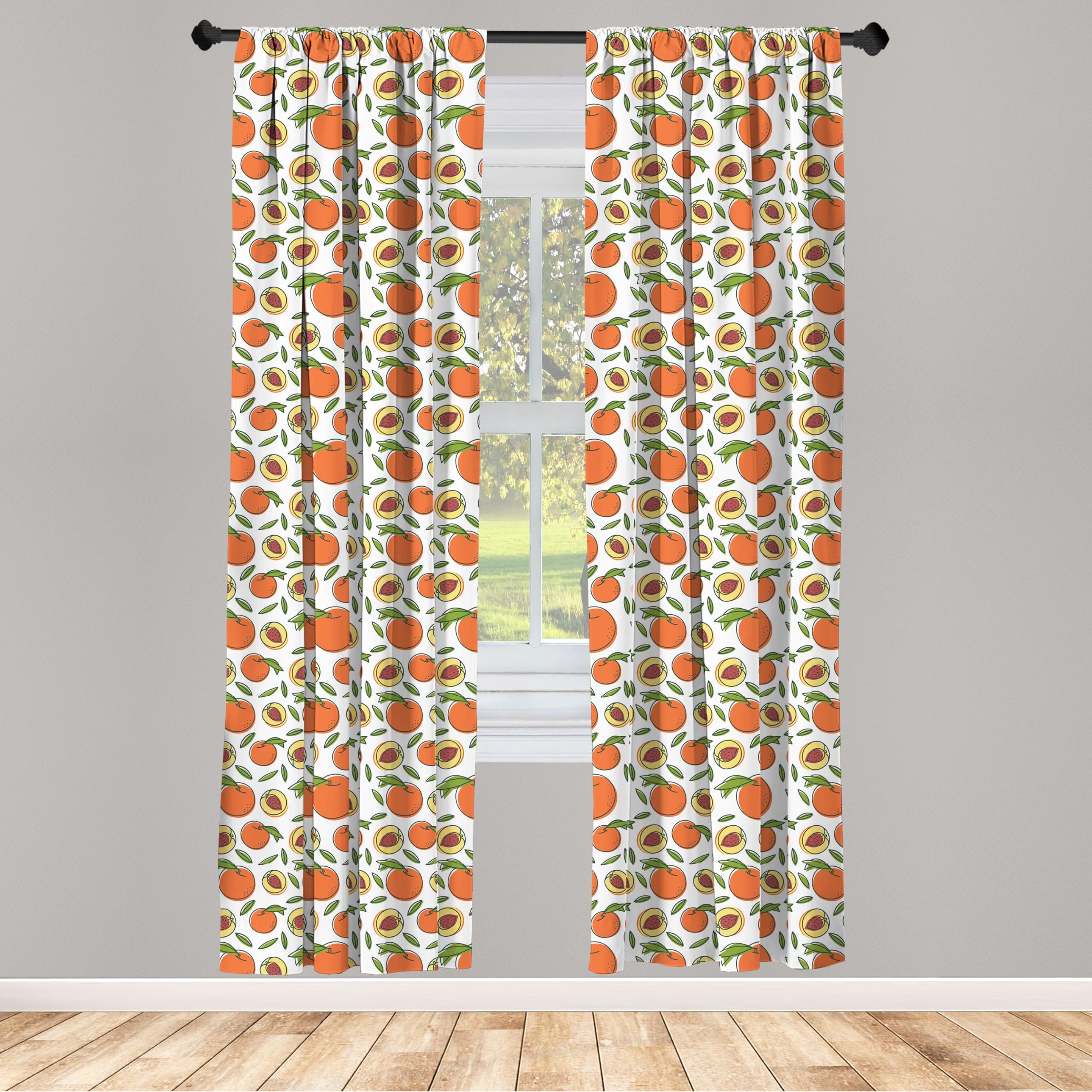 Ambesonne Peach Fruit Pattern Window Curtains - 2 Panel Set with Rod Pocket, 28