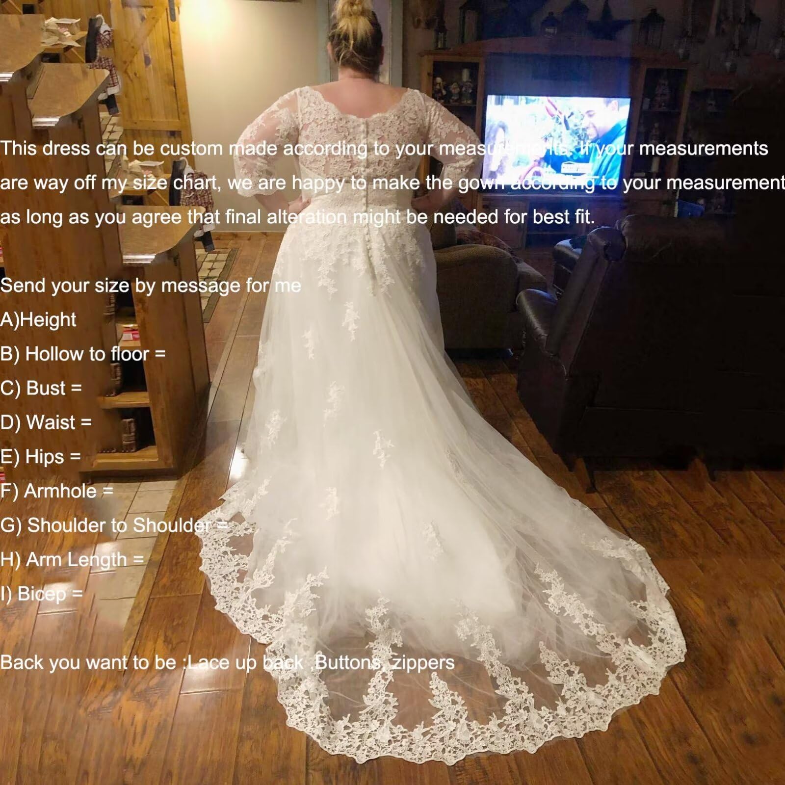 Elegant Plus Size Lace Wedding Dress with 3/4 Sleeves for Bride - Perfect for Beach, Church, and Garden Weddings