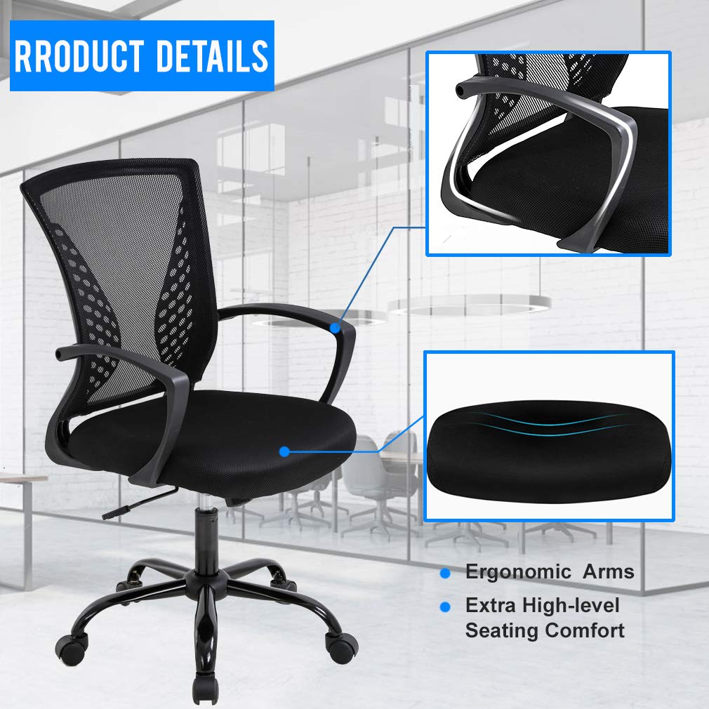 Ergonomic Mesh Office Chair with Lumbar Support & Armrests - Adjustable Swivel Task Chair for Adults - Perfect for Home & Office Workspaces