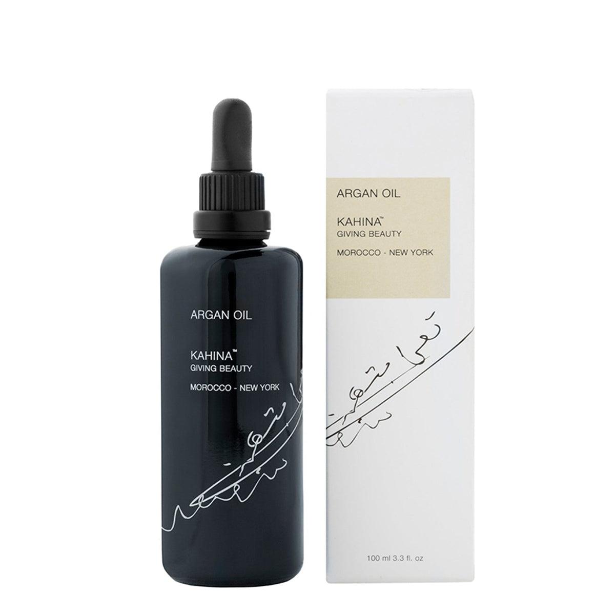 Pure Moroccan Argan Oil for Hair & Skin - 100% Organic Cold Pressed Kahina Beauty Oil - Hydrating & Anti-Aging Treatment for Dry Hair, Face & Body Care - Perfect for Daily Moisturizing & Night Routine