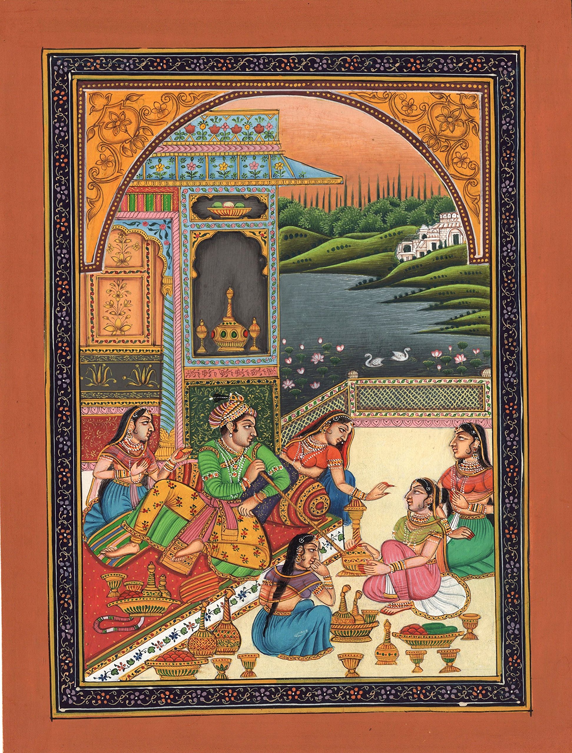 Exquisite Handmade Mughal Harem Court Miniature Painting - Authentic Moghul Watercolor Folk Art for Home Decor & Gift Giving
