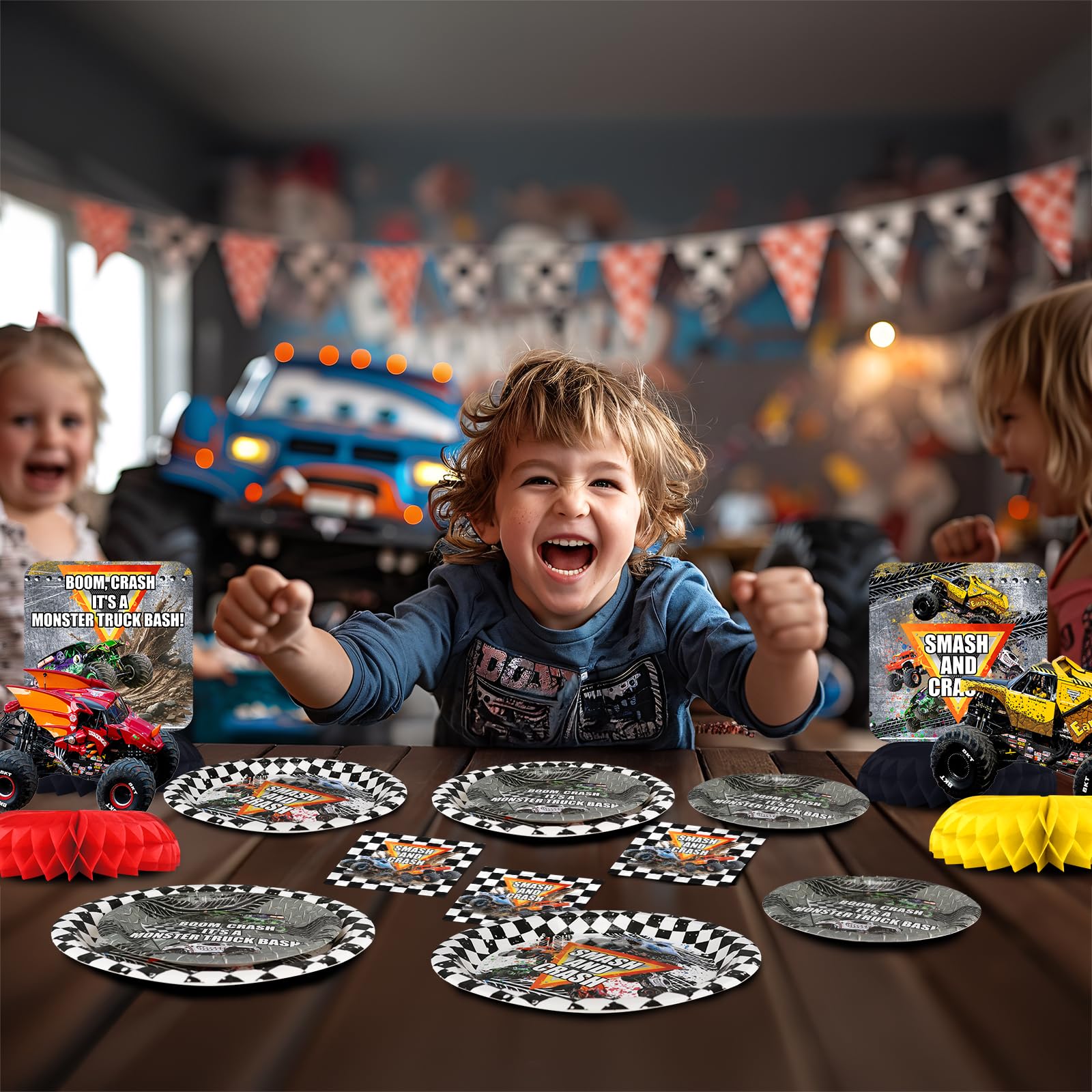Monster Truck Party Decorations - Honeycomb Balloon Centerpieces for Kids Birthday & Baby Shower Table Decor | Perfect for Monster Truck Themed Parties, Baby Showers & Kids Room Decorations