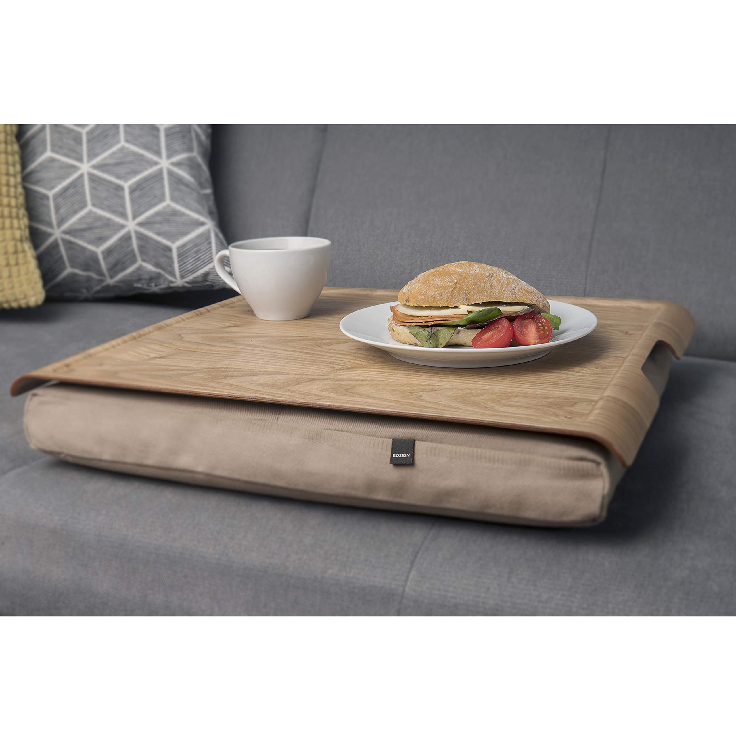 Premium Natural Wood Lap Tray with Soft Cushion - Handcrafted Wooden Breakfast Tray for Sofa, Bed & Couch - Perfect for Breakfast in Bed, Laptop Work & Cozy Reading