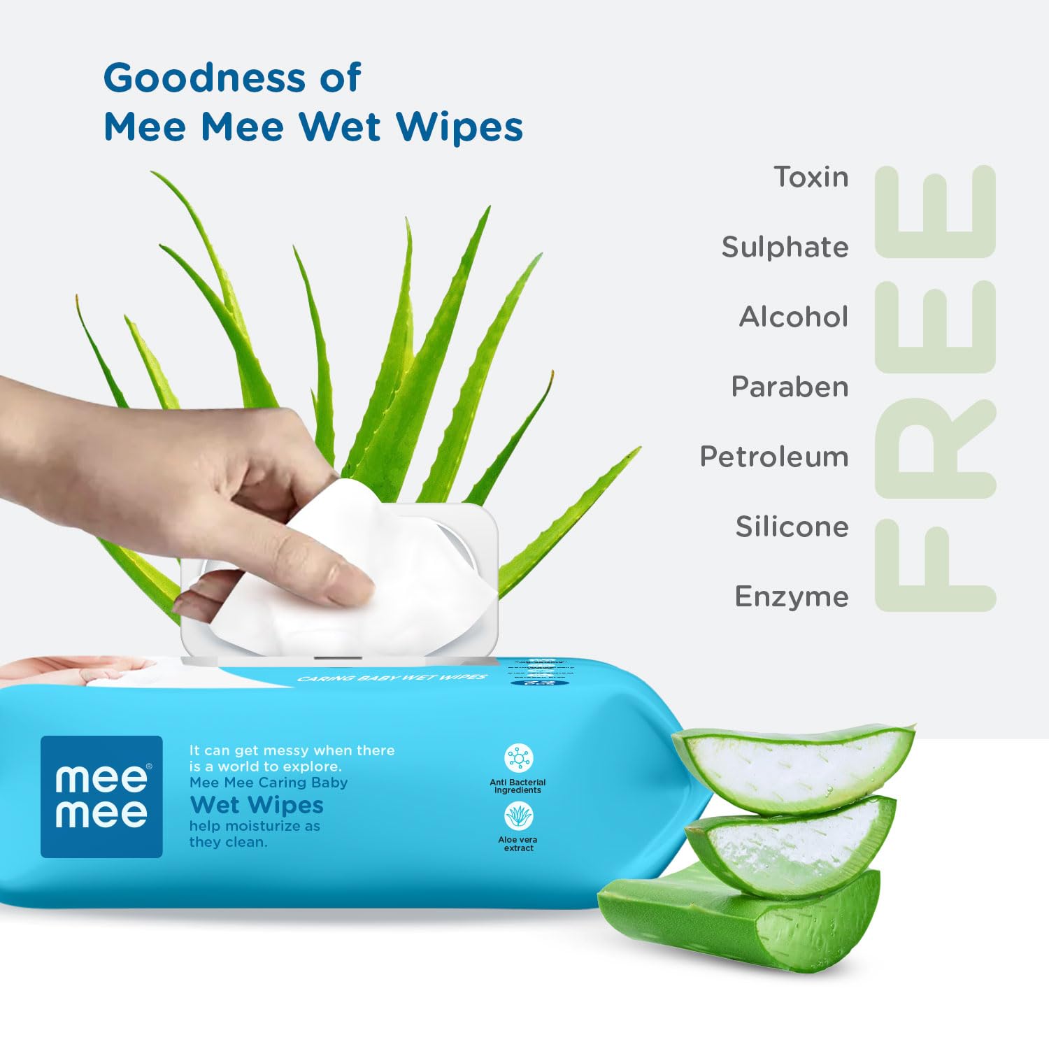 Mee Mee Caring Baby Wet Wipes with Lid - 72 Count (Aloe Vera, 3-Pack) | Gentle & Hypoallergenic for Diaper Changes, Face & Hand Cleaning | Perfect for Travel, Nursery & On-the-Go Use