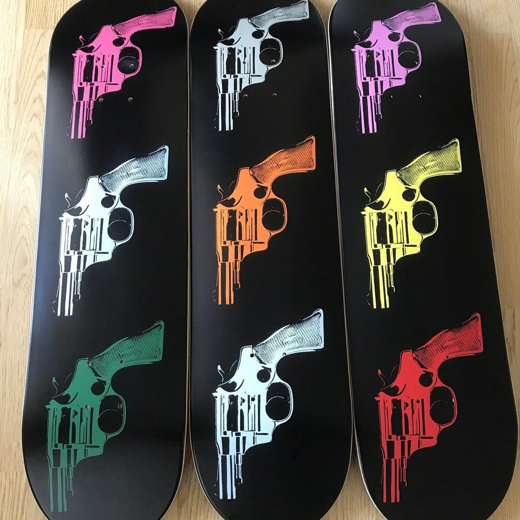 Andy Warhol Guns Triptych Skateboard Decks - Limited Edition Art Skateboards for Collectors & Street Skaters - Perfect for Home Decor, Skateboarding & Gifts
