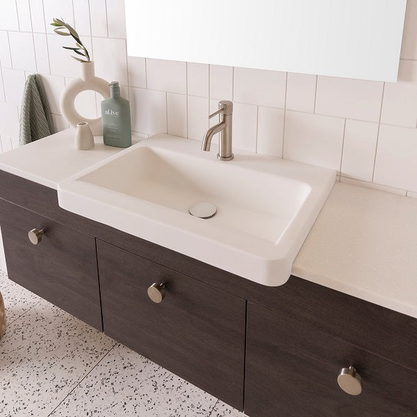 ADP Glacier Pro Semi Recessed Bathroom Vanity Set with Solid Surface Top - 24 Inch Modern Slim Cabinet for Small Spaces, Perfect for Powder Rooms and Guest Bathrooms