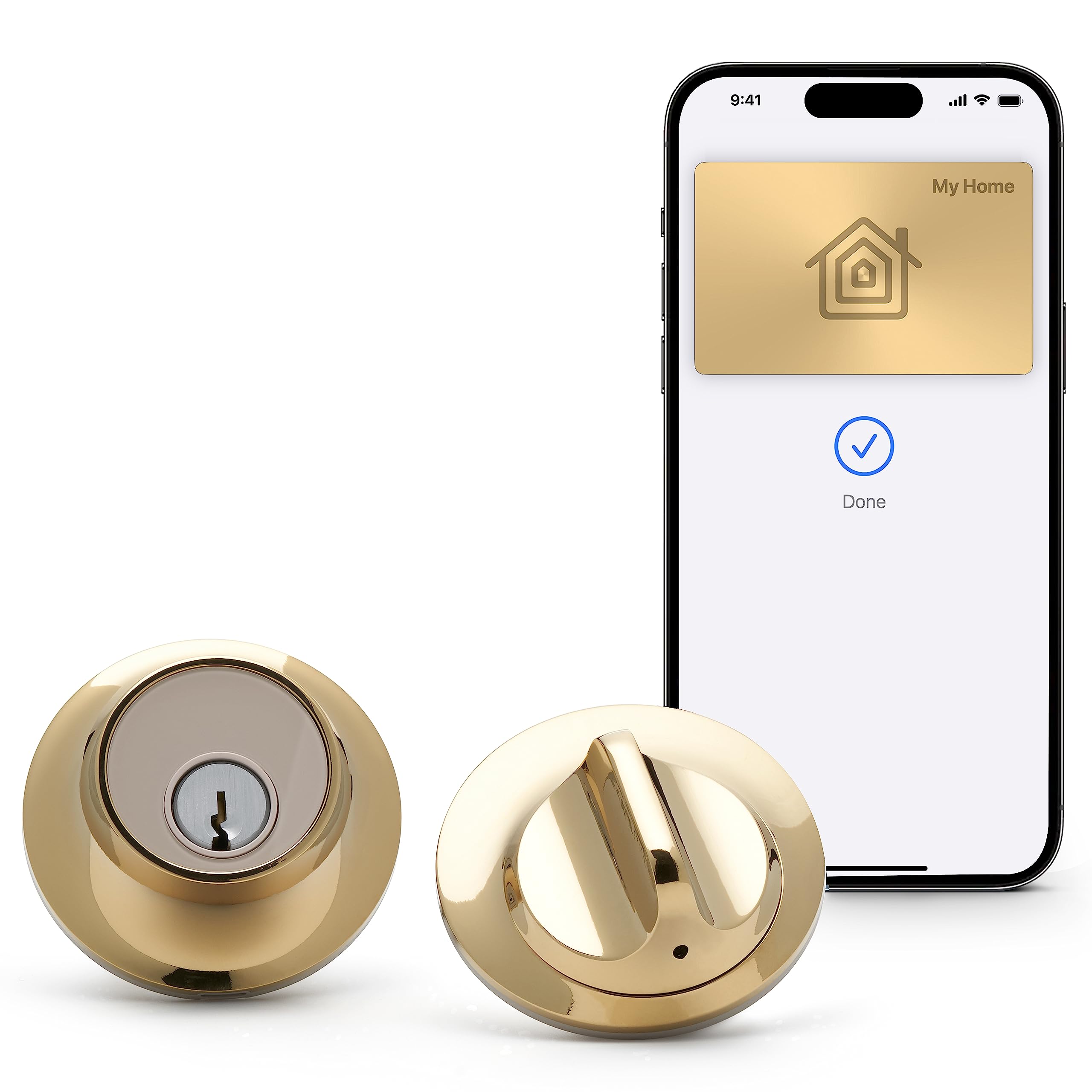 Level Lock+ Deadbolt Smart Lock - World's Smallest Apple Home Key Compatible Smart Lock - iOS & Android App Control - Works with Apple HomeKit - Polished Brass Finish - Perfect for Smart Homes & Apartment Security