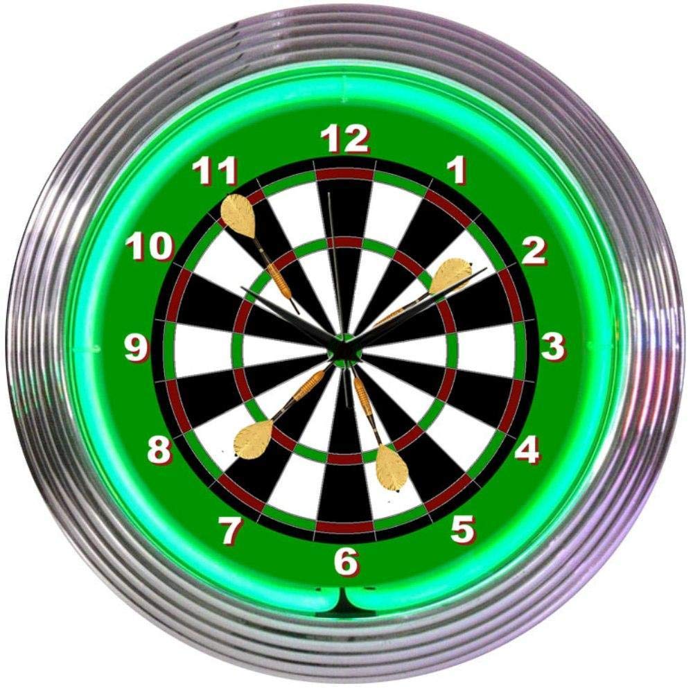 Neonetics Decorative Darts Neon Wall Clock - Retro LED Glow in The Dark Clock for Bedroom, Game Room & Bar Decor - Unique Gift for Gamers & Dart Lovers