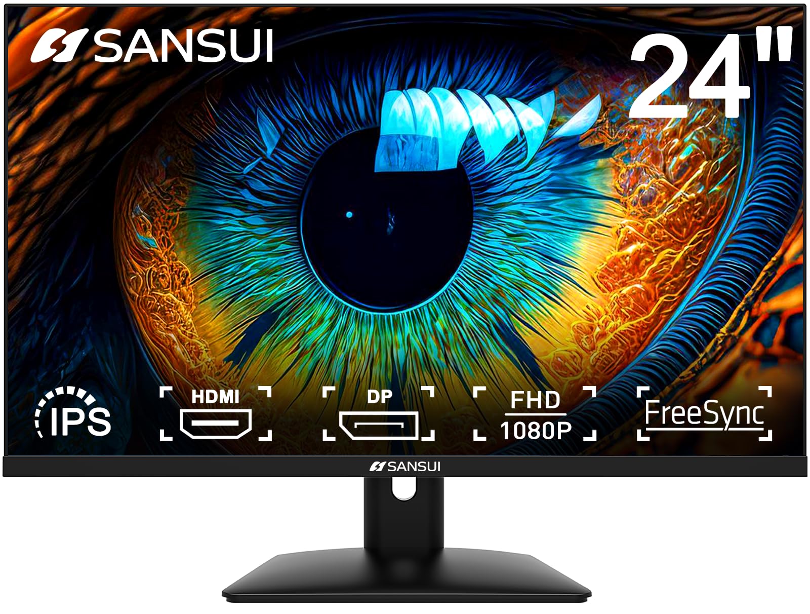 SANSUI 24 Inch IPS FHD 1080P Computer Monitor - 75Hz Refresh Rate with HDMI, VGA & DisplayPort - Built-in Speakers & Eye Care Technology - Ergonomic Tilt Design (Includes HDMI Cable) - Perfect for Home Office, Gaming & Multimedia Entertainment