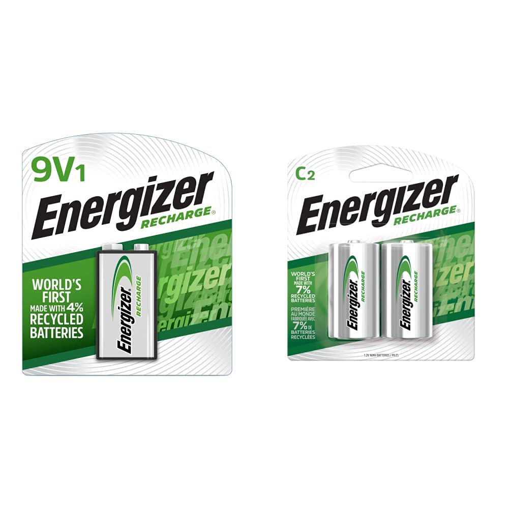 Energizer Rechargeable C Batteries & 9V Battery Combo Pack (6 Count) - Precharged, Long-Lasting Power for Flashlights, Toys, and Emergency Devices