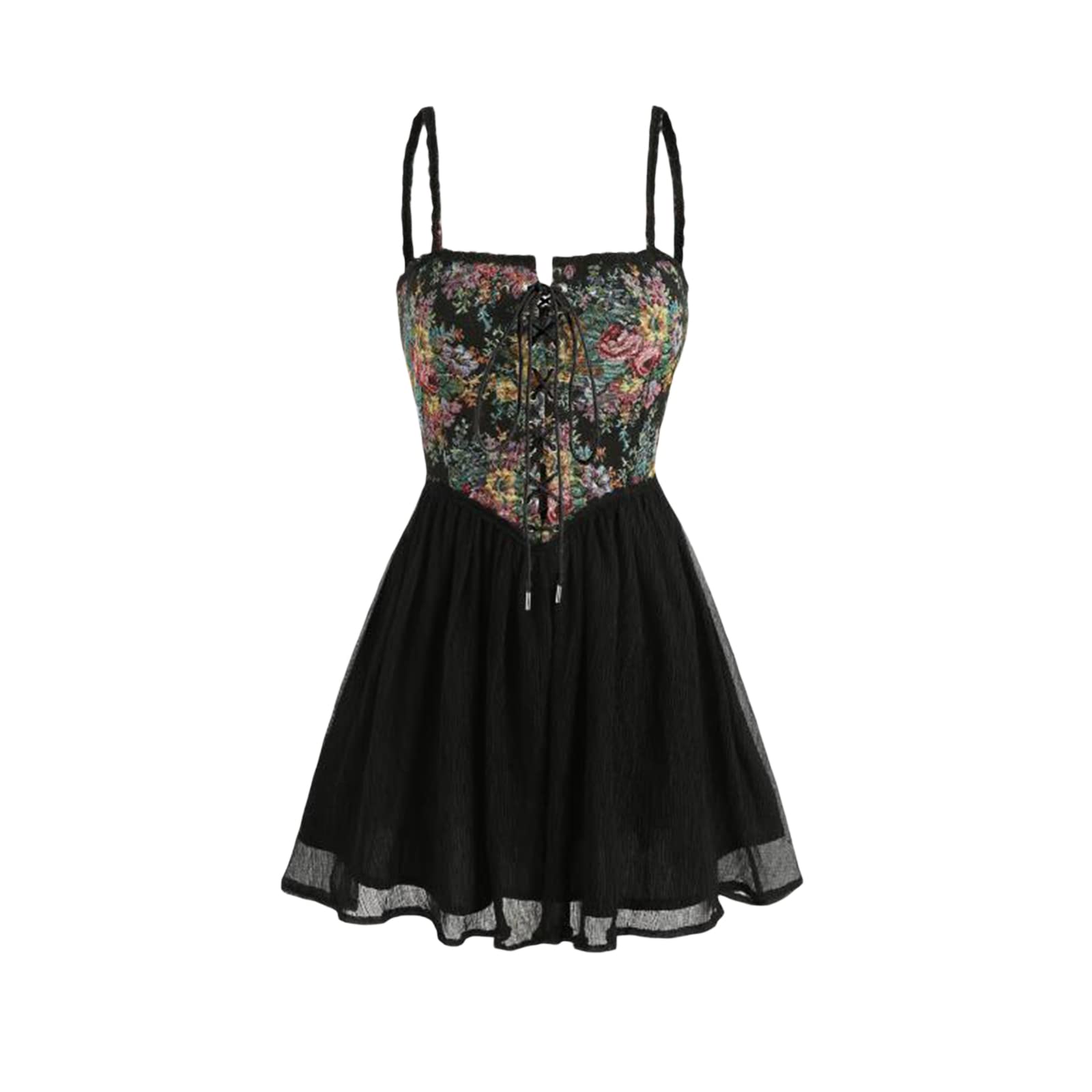 Rteyno Women's Sling Dress - Spaghetti Straps Backless Bowknot Lace Patchwork Summer Mini Dress for Beach, Party & Date Night | Sexy Casual Outfit