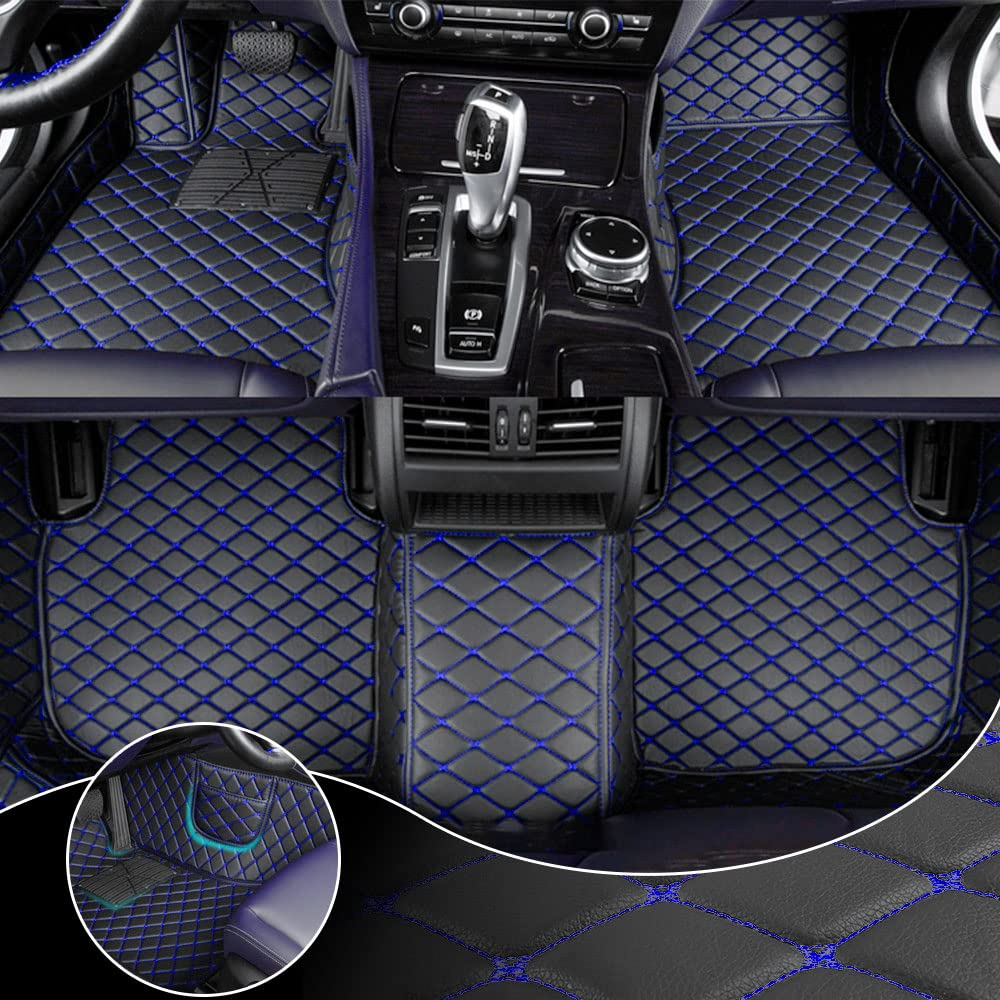 Premium Custom Car Floor Mats for Chevy Traverse 2009-2023 - Luxury Leather, Waterproof & Anti-Slip Full Coverage Front & Rear Floor Liners (5-Seat 2009-2015 Models, Black/Blue Options) - Perfect for All-Weather Protection and Enhanced Interior Style