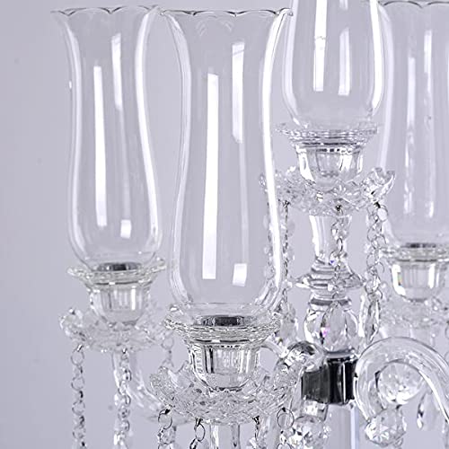 32-Inch Clear 5-Arm Crystal Glass Candelabra Hurricane Taper Candle Holder - Elegant Wedding Centerpiece, Party Decor, Holiday Table Setting, Romantic Dinner Lighting for Home & Event Decorations