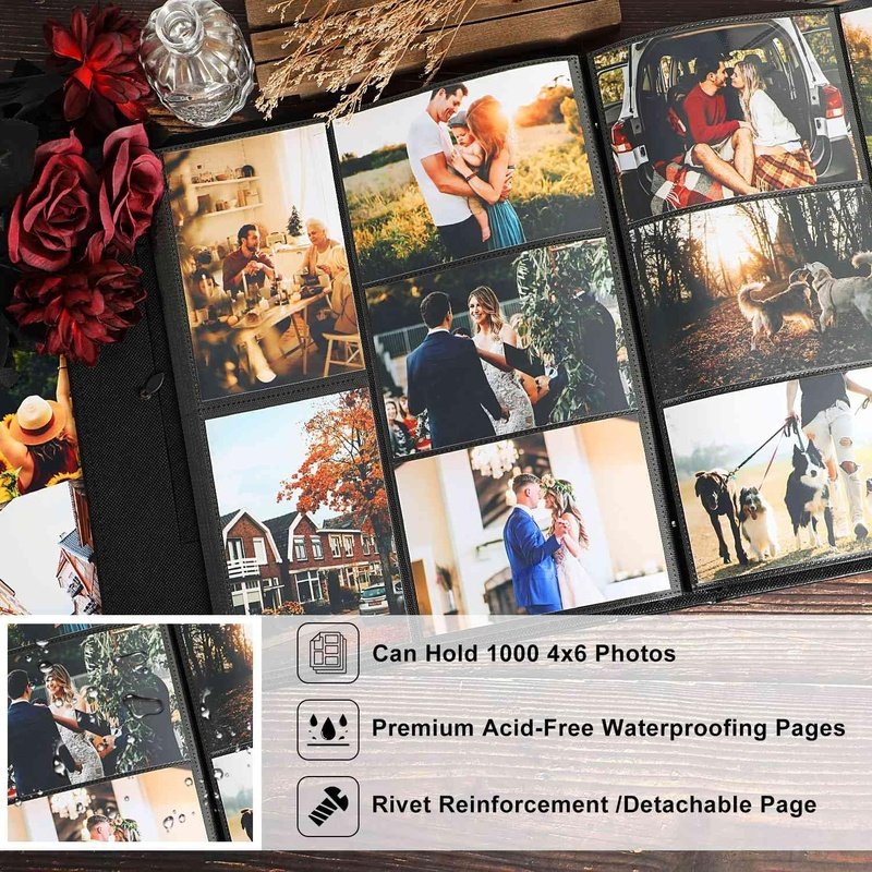 4x6 Photo Album with 1000 Pockets - Extra Large Capacity Scrapbook for Wedding, Family & Travel Memories | Acid-Free Archival Storage