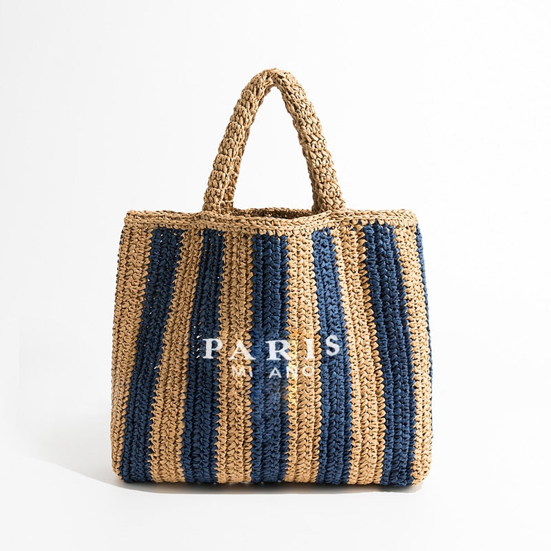 Stylish Women's Striped Straw Handbags - Trendy Summer Beach Tote for Vacation, Shopping & Outdoor Activities
