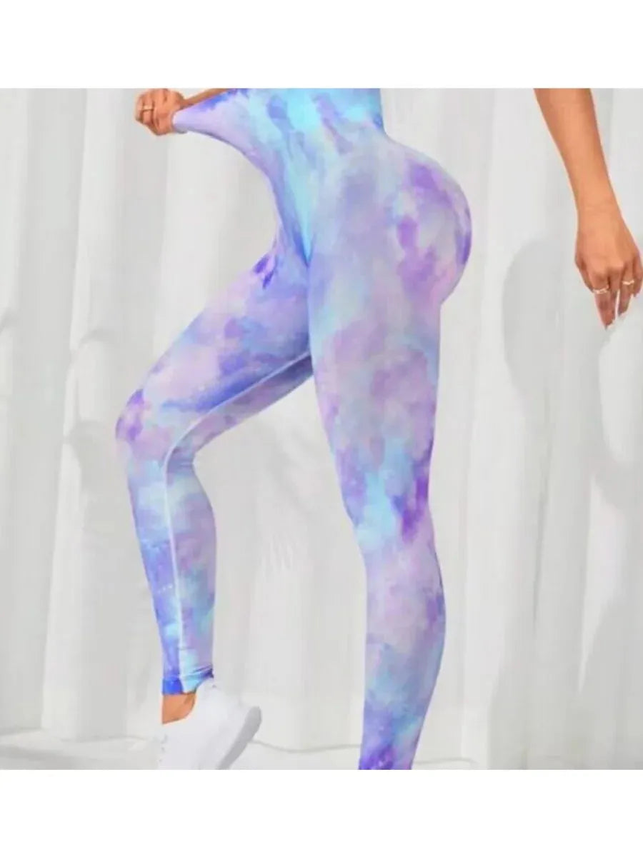 3D Printing Seamless Peach Tie Dye Yoga Pants - High Waist Push Up Workout Leggings for Women | Breathable Gym Tights, Running & Fitness Clothing | Perfect for Yoga, Pilates & Lounge Wear