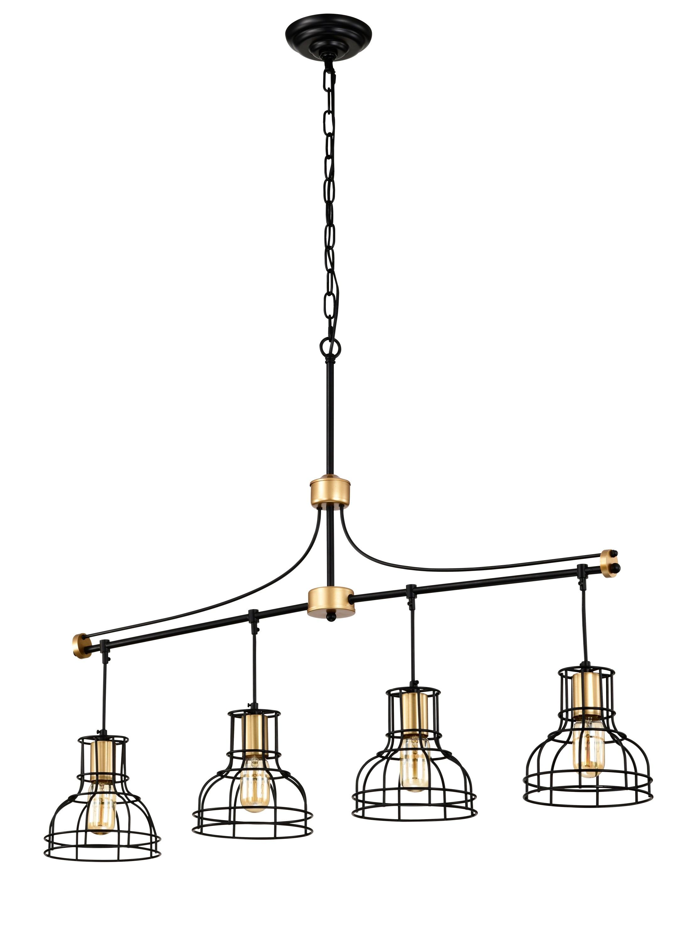 40 Inch Farmhouse Linear Chandelier - Matte Black & Gold Hanging Light Fixture with Metal Lampshade for Dining Room, Kitchen Island & Table Lighting | Rustic Home Decor, Modern Farmhouse Interior Design